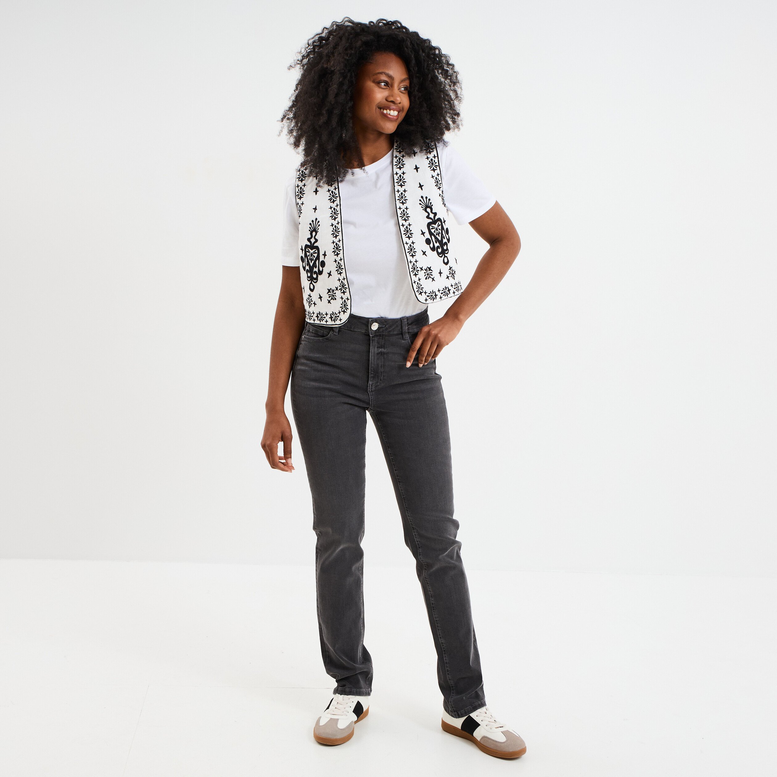 jeans regular 5 poches coton creeks denim gris femme Jeans regular 5 poches coton Creeks denim gris femme