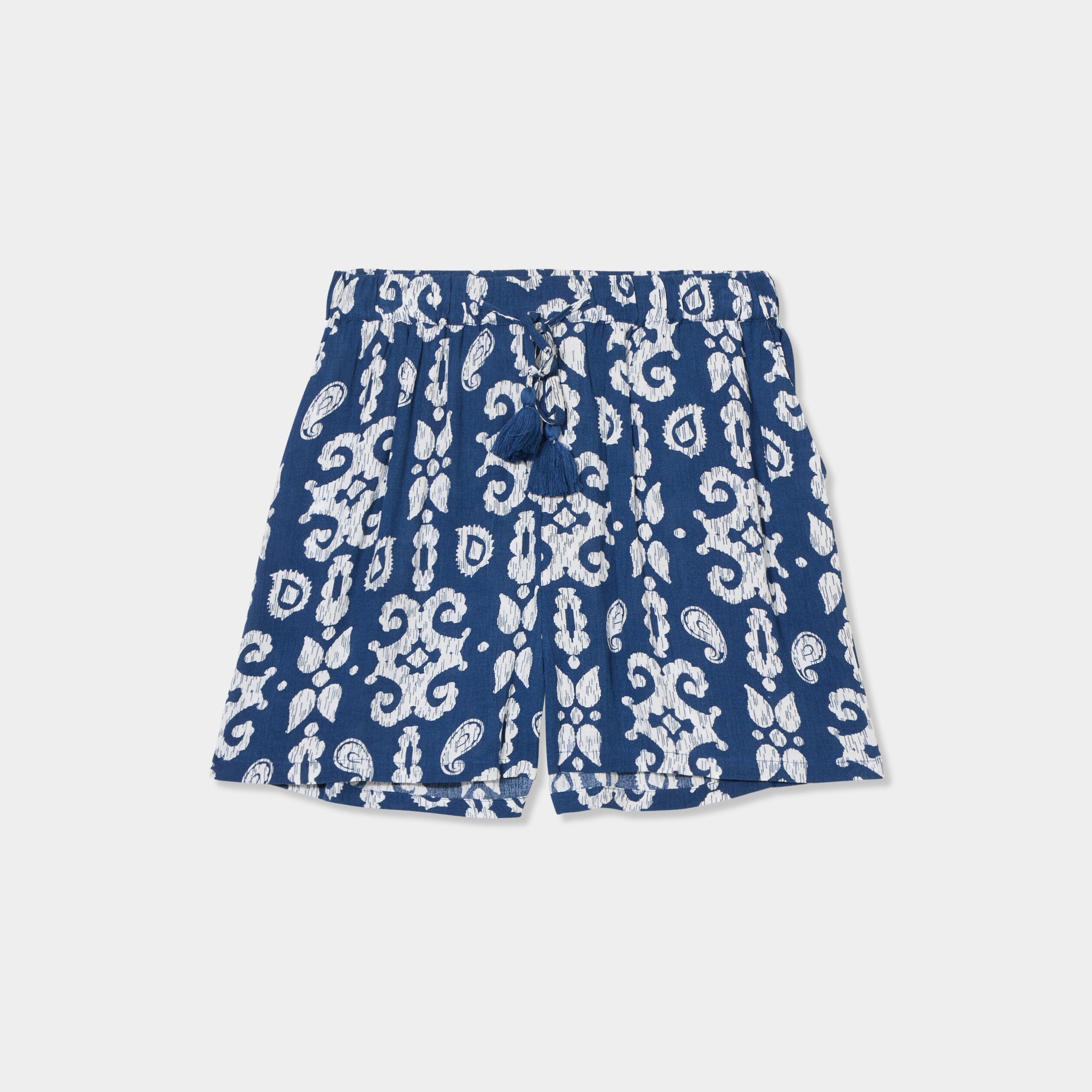 short large crepe avec pampilles bleu marine femme Short large crêpe avec pampilles bleu marine femme