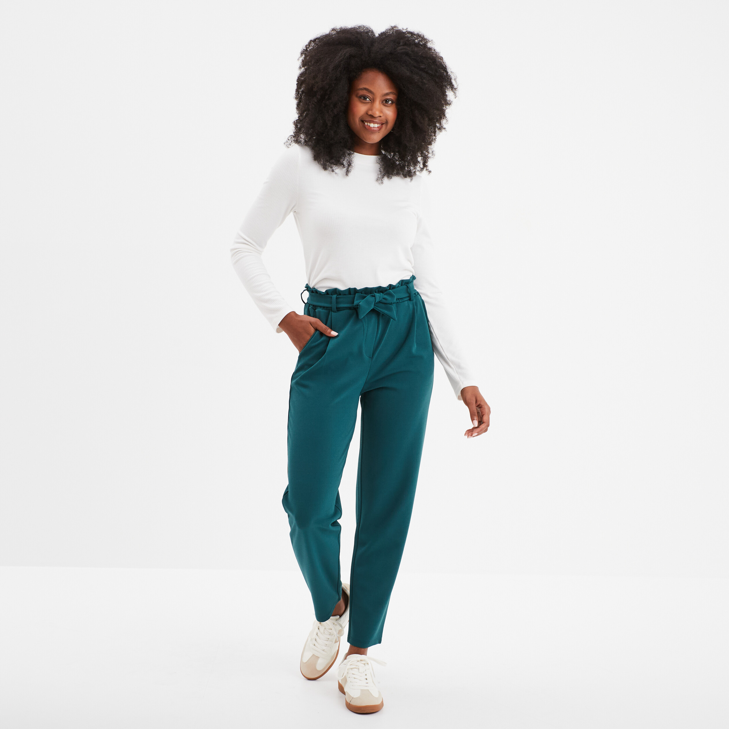 Pantalon city paperbag ceinture 7 8eme vert canard femme