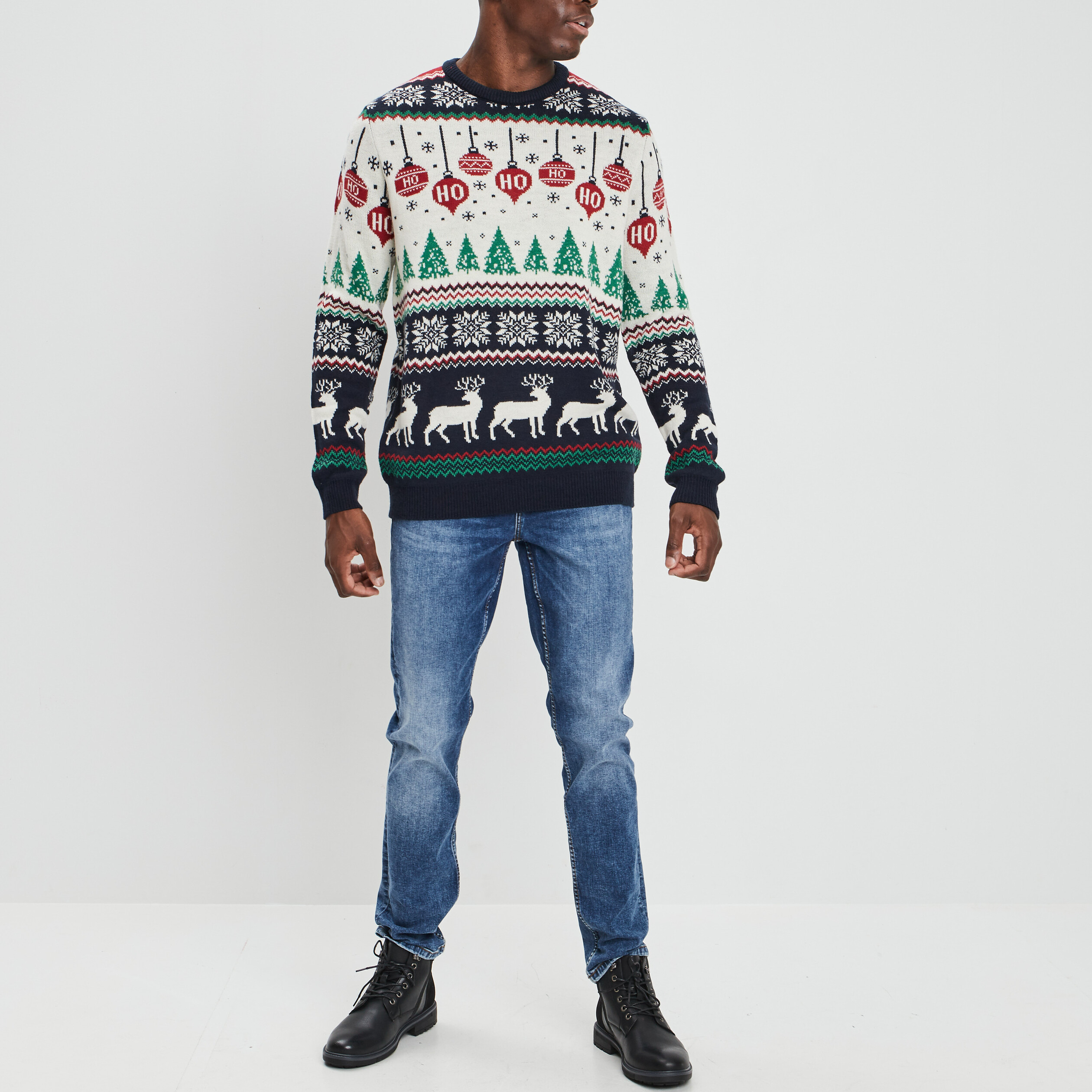 Pull de Noël manches longues multicolore homme