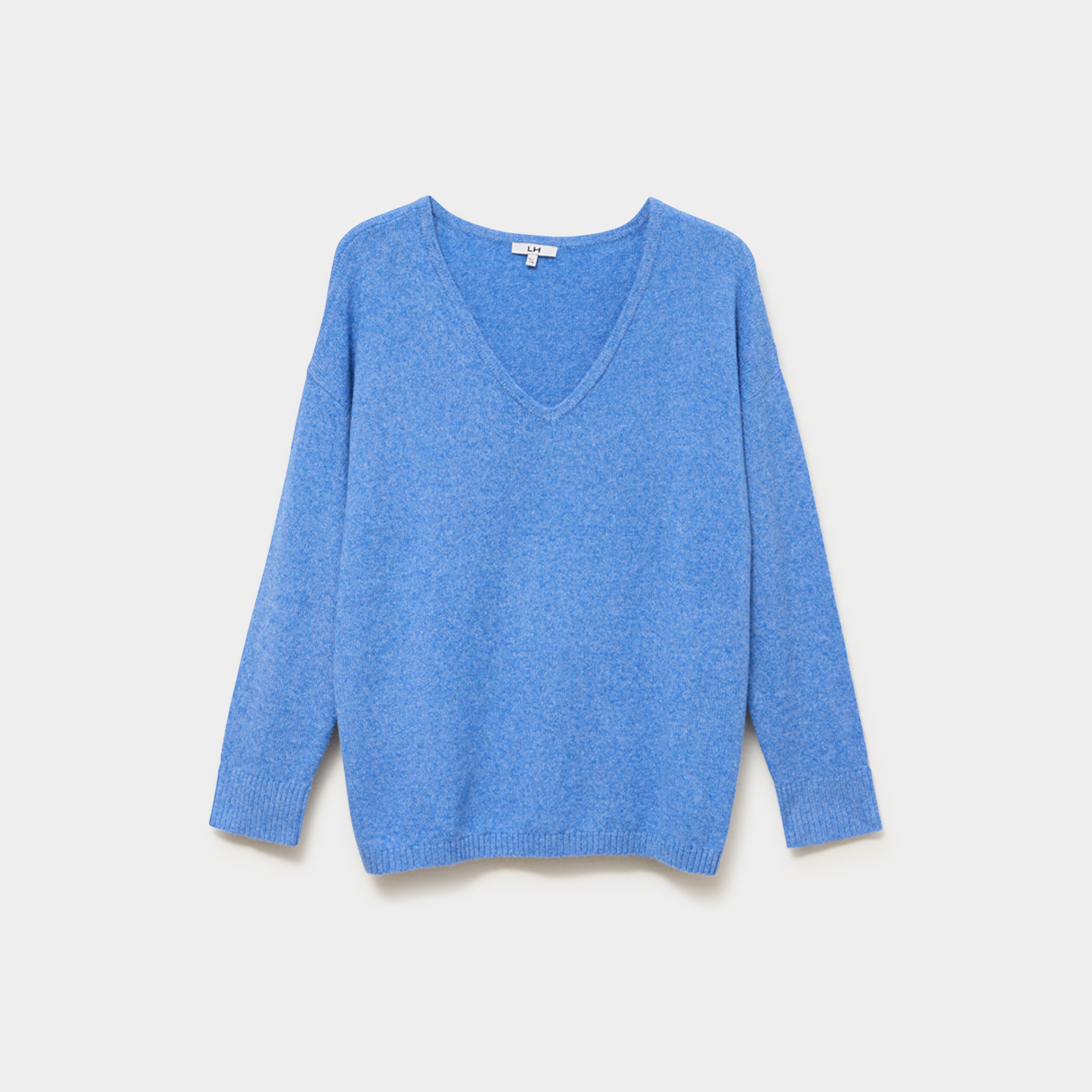 Pull col en V manches longues bleu femme grande taille