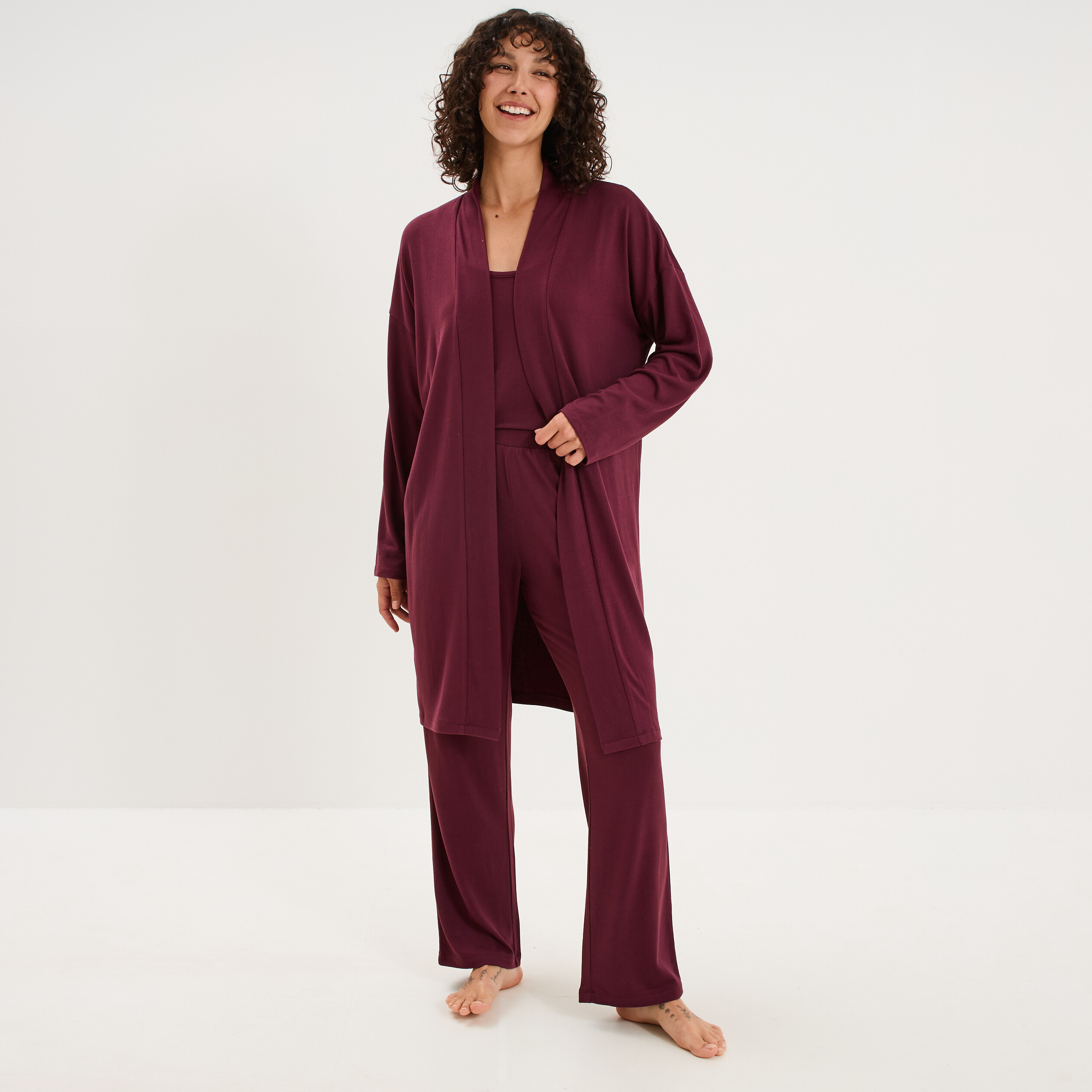 Ensemble pyjama 3 pi&egrave;ces prune femme