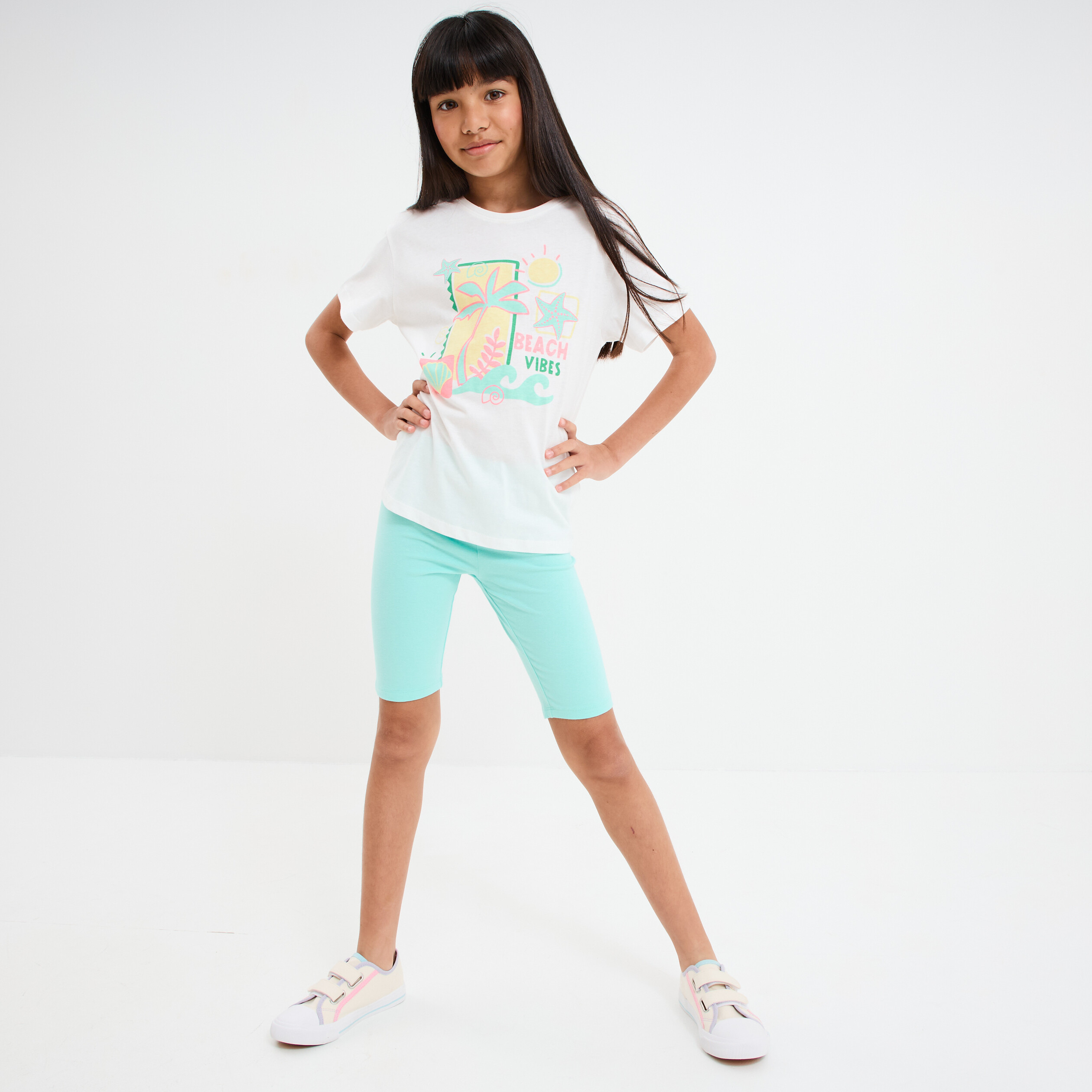 ensemble 2 pieces avec cycliste coton blanc fille Ensemble 2 pièces avec cycliste coton blanc fille
