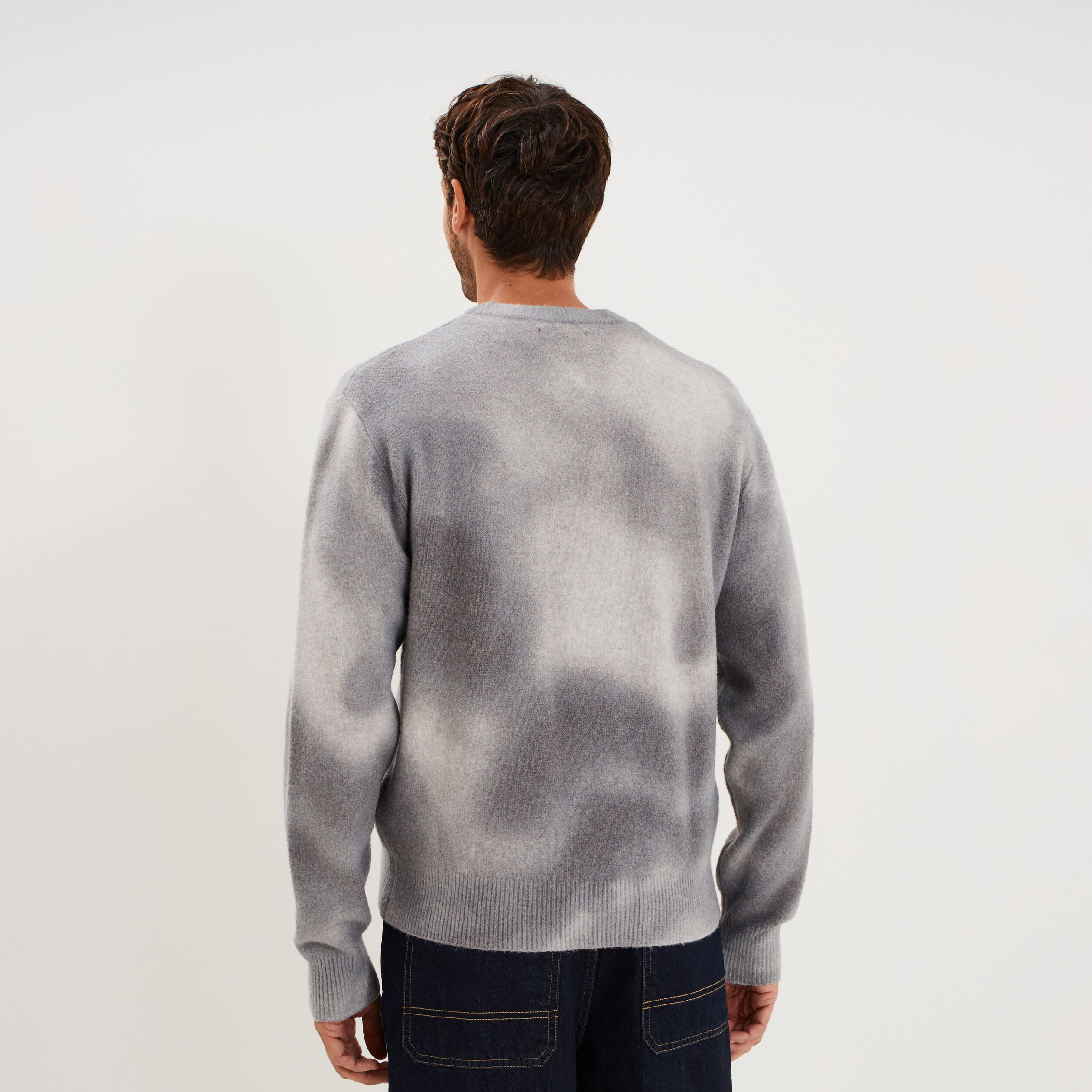 Pull col rond manches longues gris clair homme