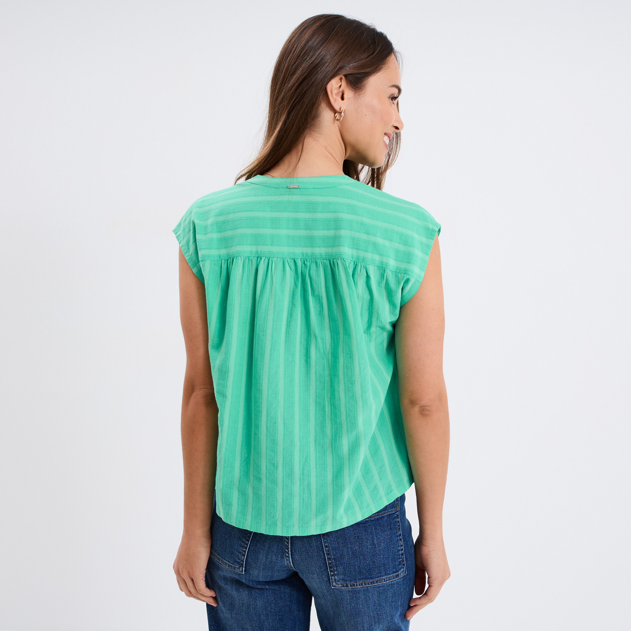 blouse sans manches col tunisien coton vert menthe femme Blouse sans manches col tunisien coton vert menthe femme