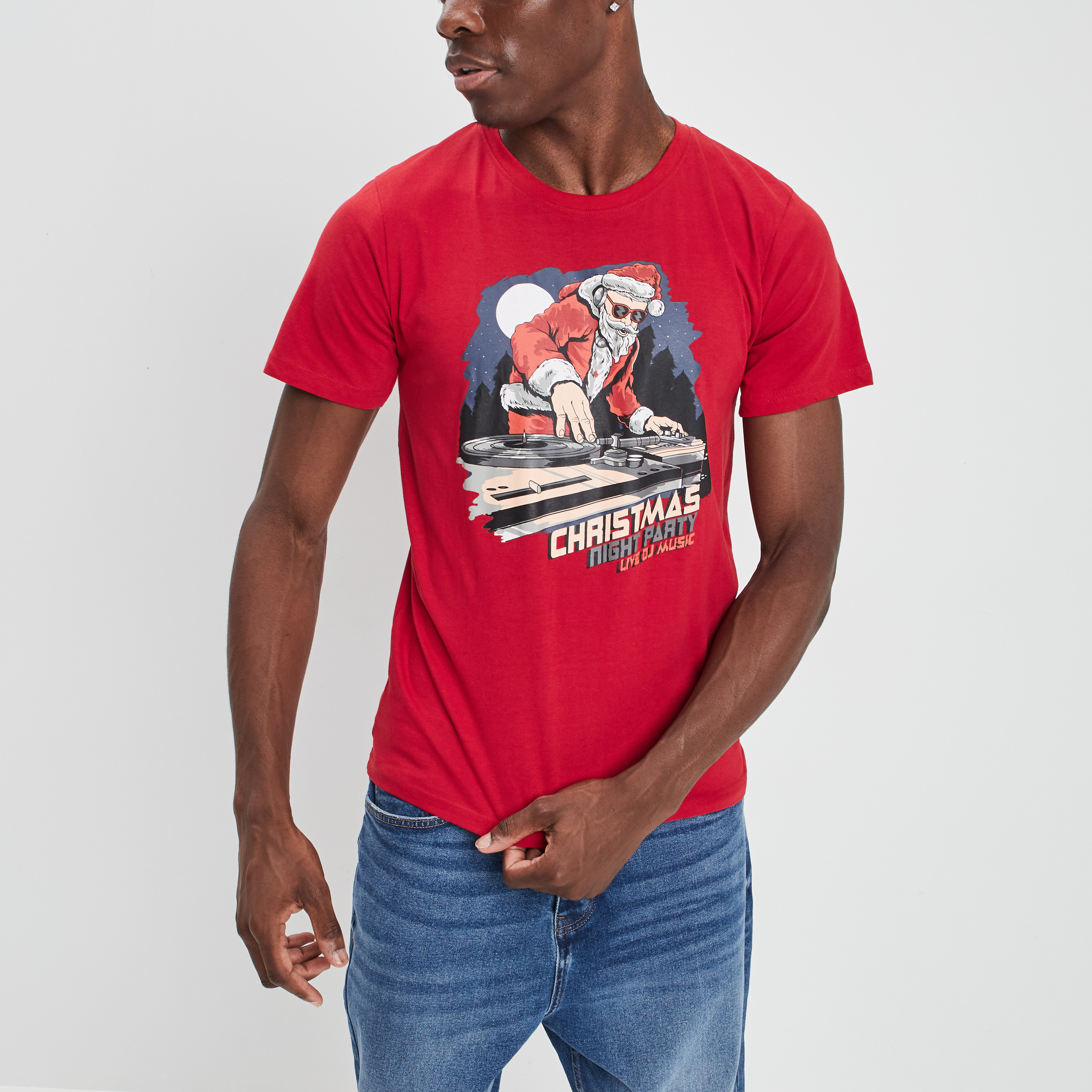 T-shirt de Noël manches courtes rouge homme