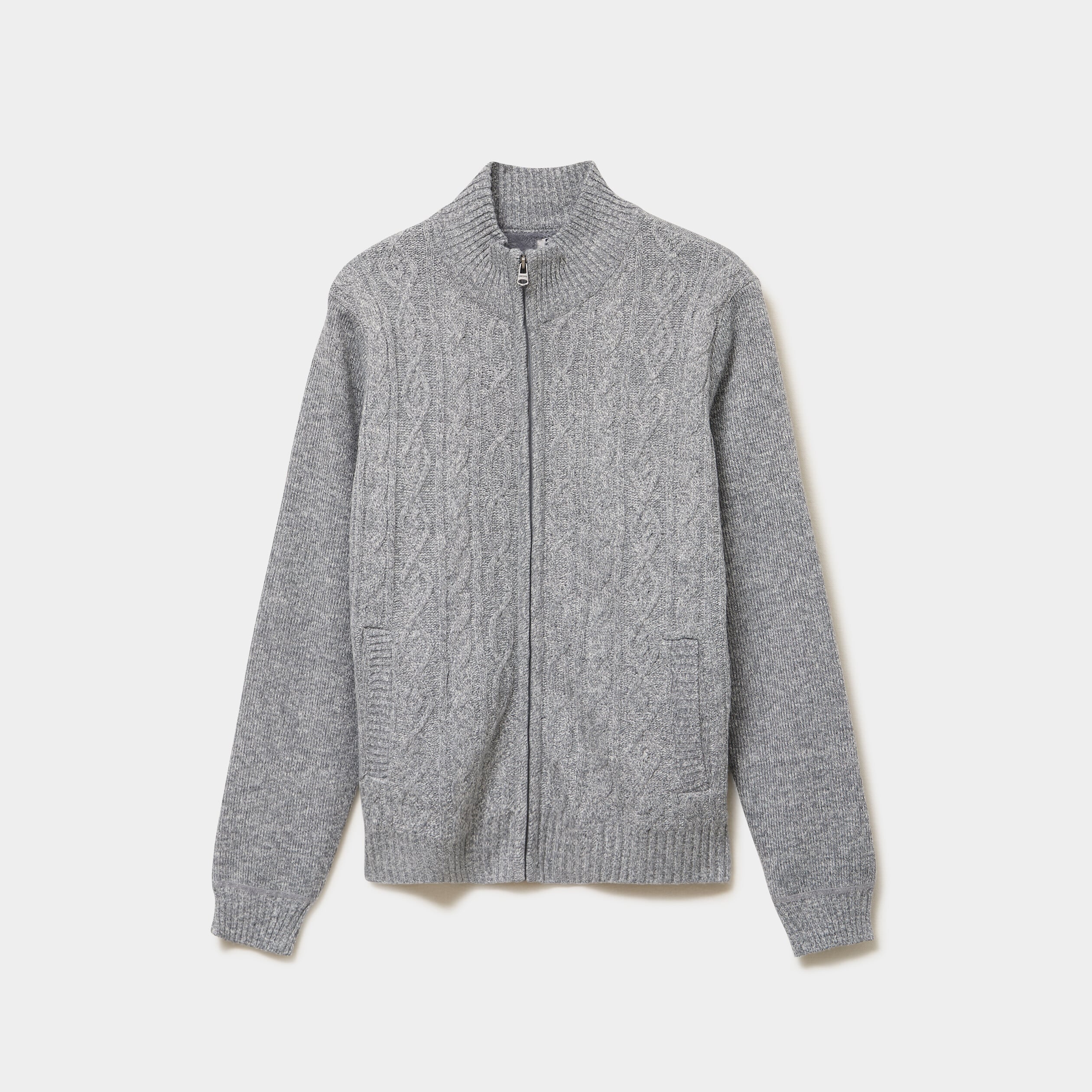Gilet &agrave; torsades et col montant gris clair homme