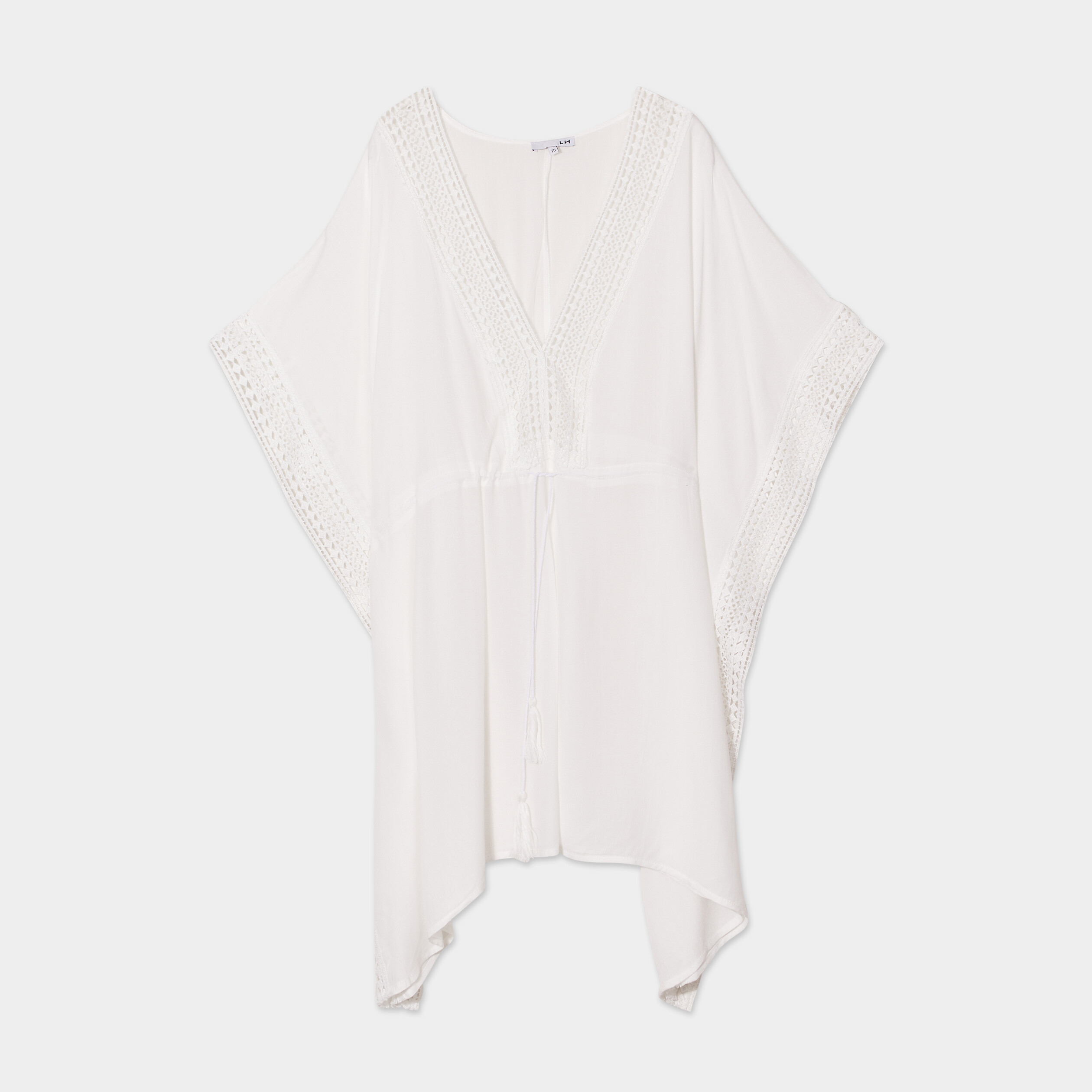 Robe de plage d&eacute;tails macram&eacute; ivoire femme
