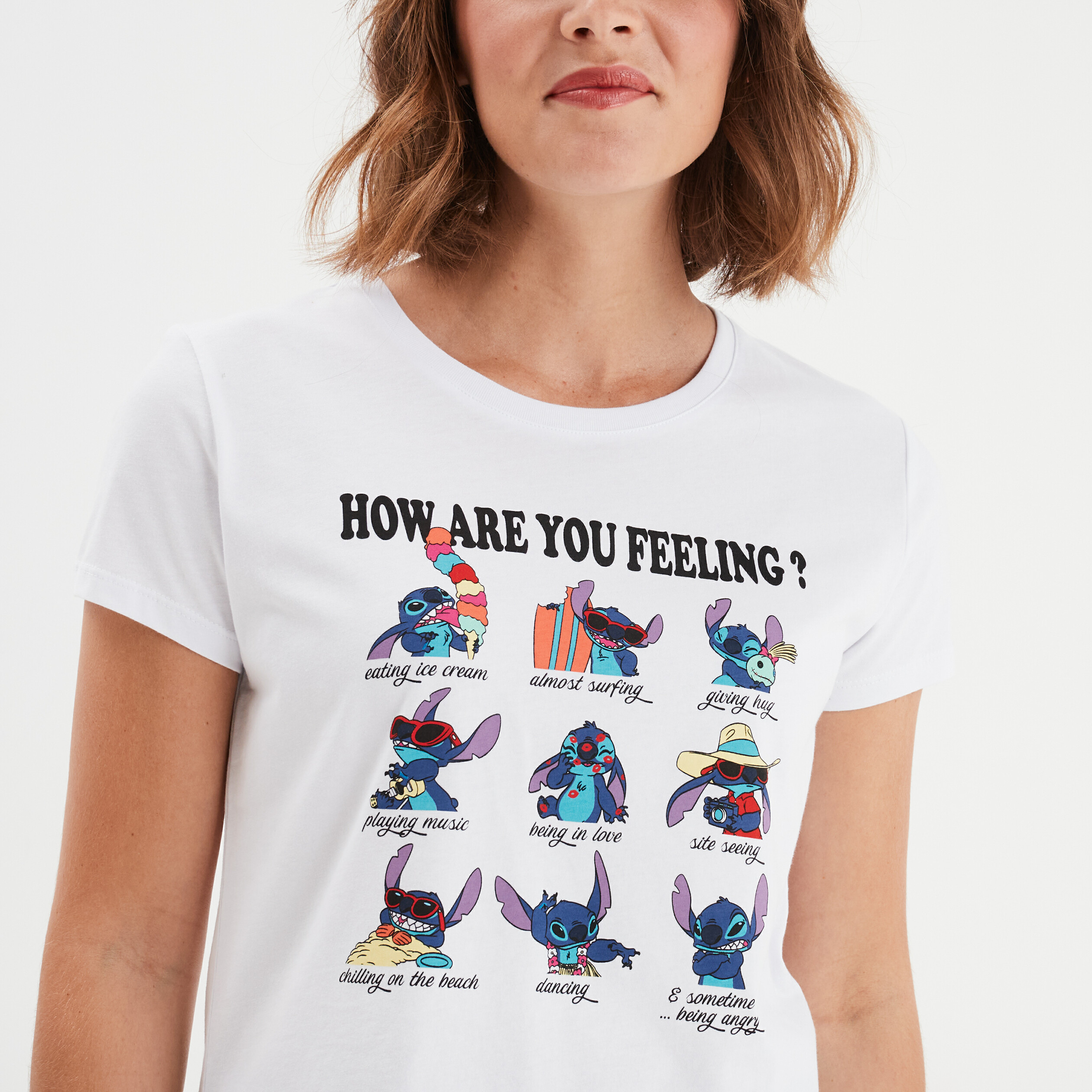 t shirt droit manches courtes stitch blanc femme T-shirt droit manches courtes Stitch blanc femme