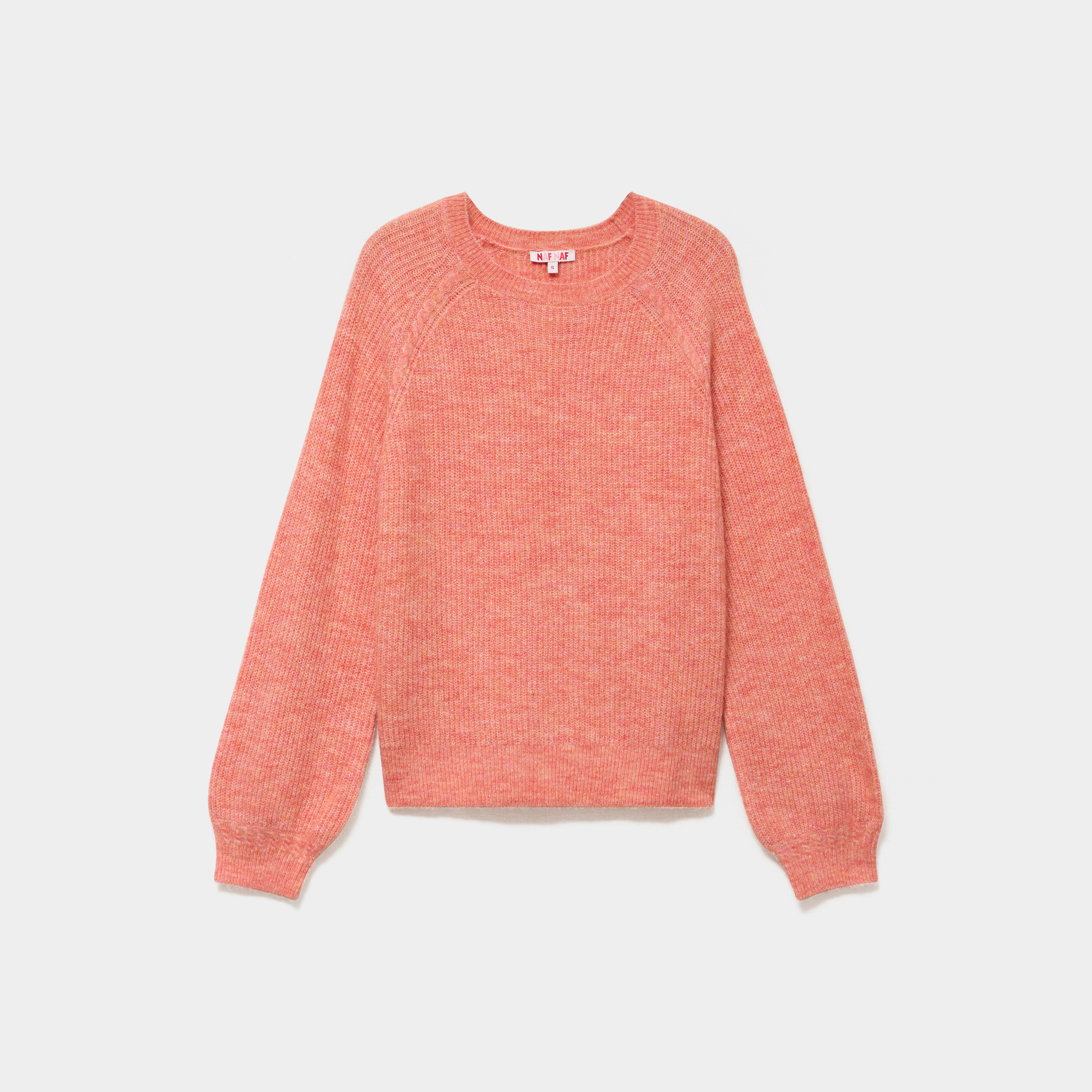 Pull col rond manches longues rose corail femme