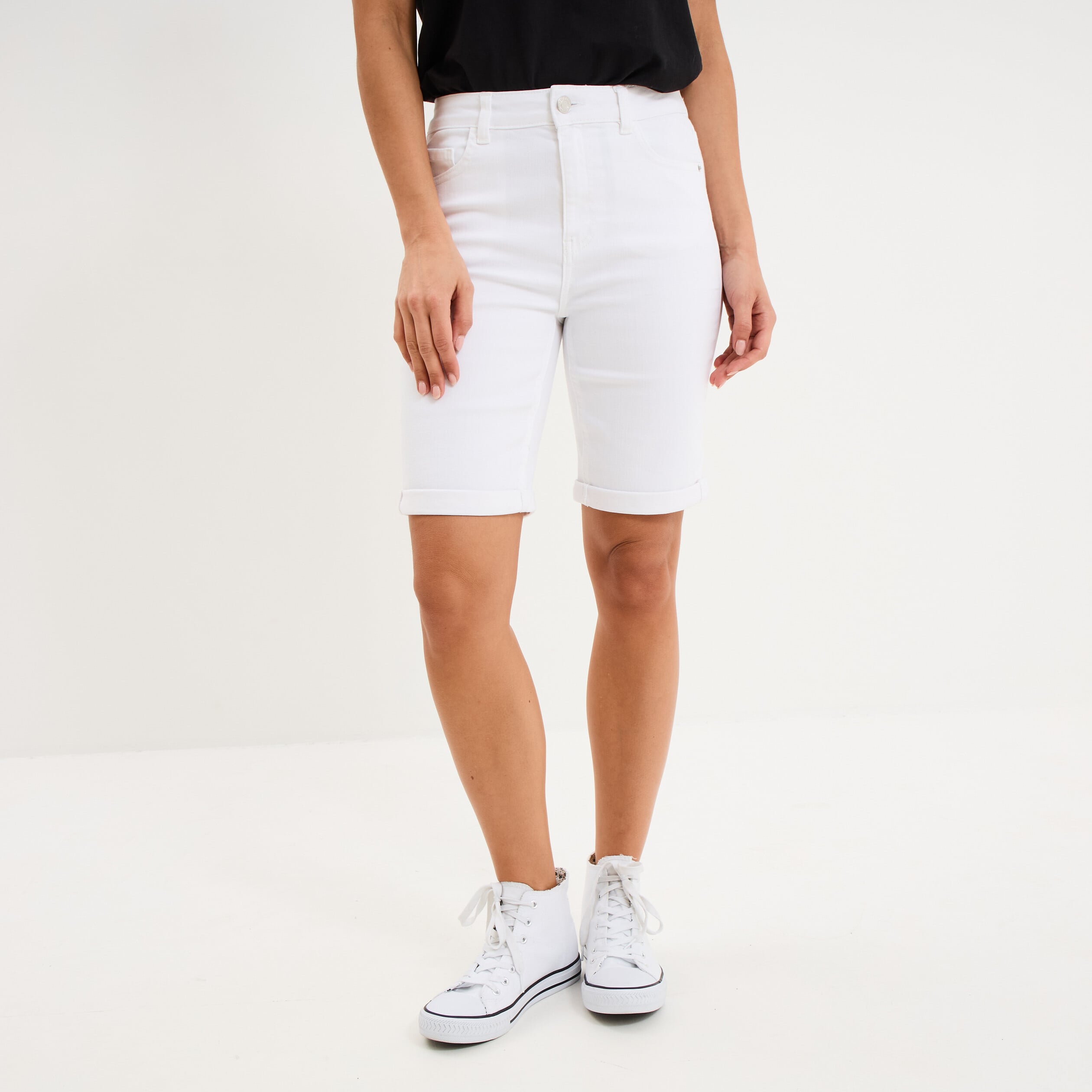 Bermuda en jean slim ecru femme
