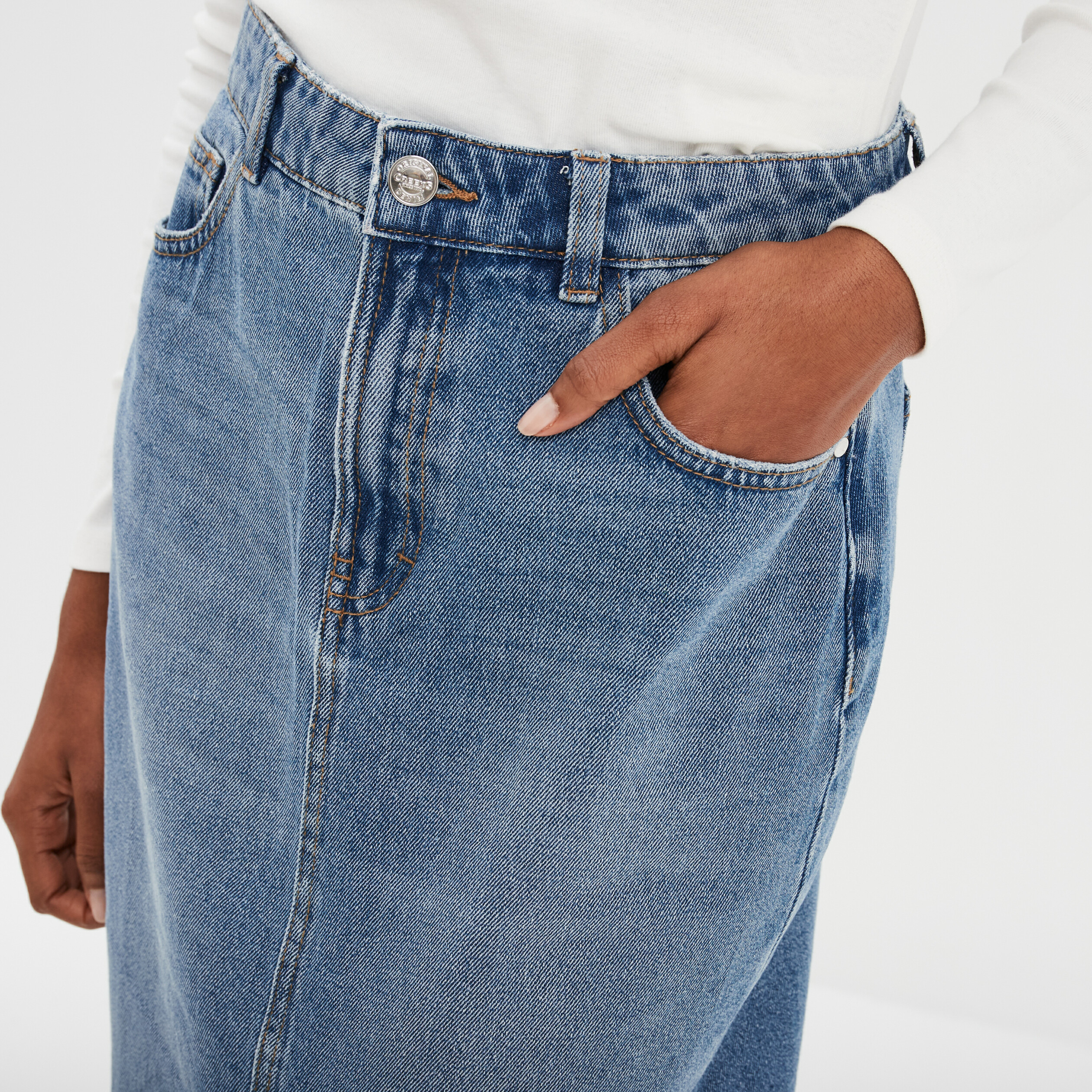 Jupe Longuette En Jeans TooCool WH-101 - Fente Frontale - Taille Régulière - Neuf Avec Étiquettes