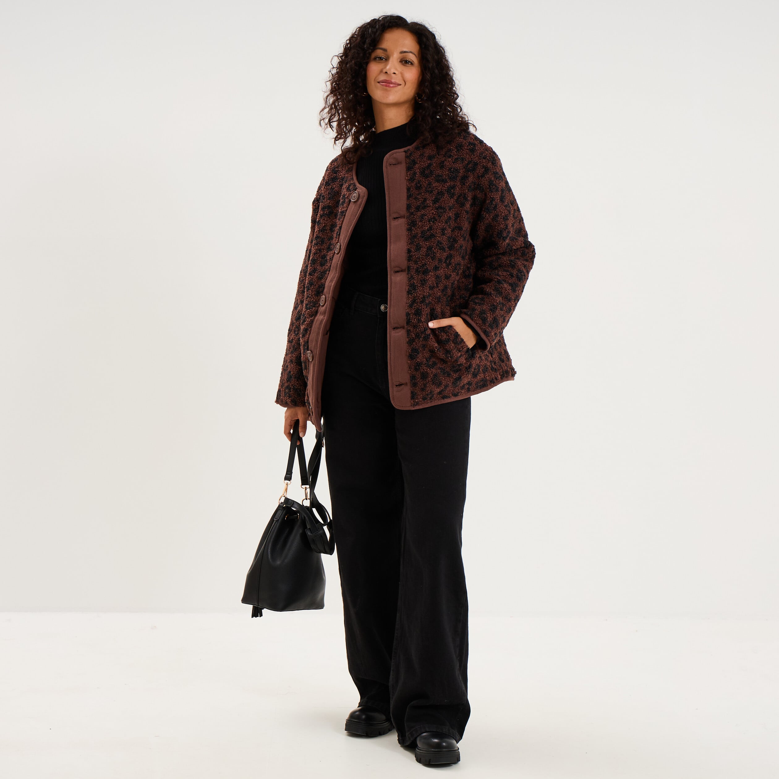 Veste polaire r&eacute;versible et matelass&eacute;e marron fonc&eacute; femme