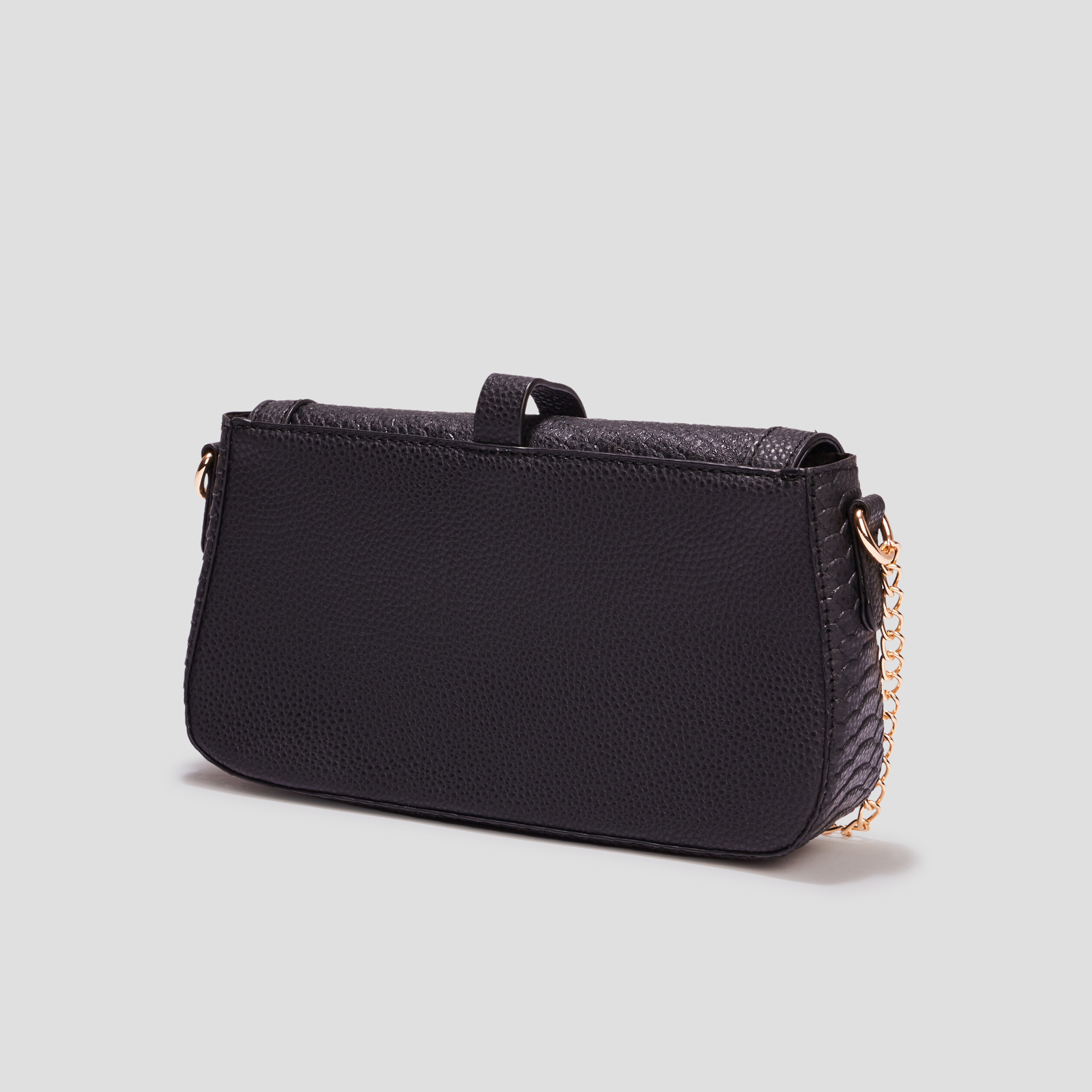 Sac bandoulière aspect croco noir femme