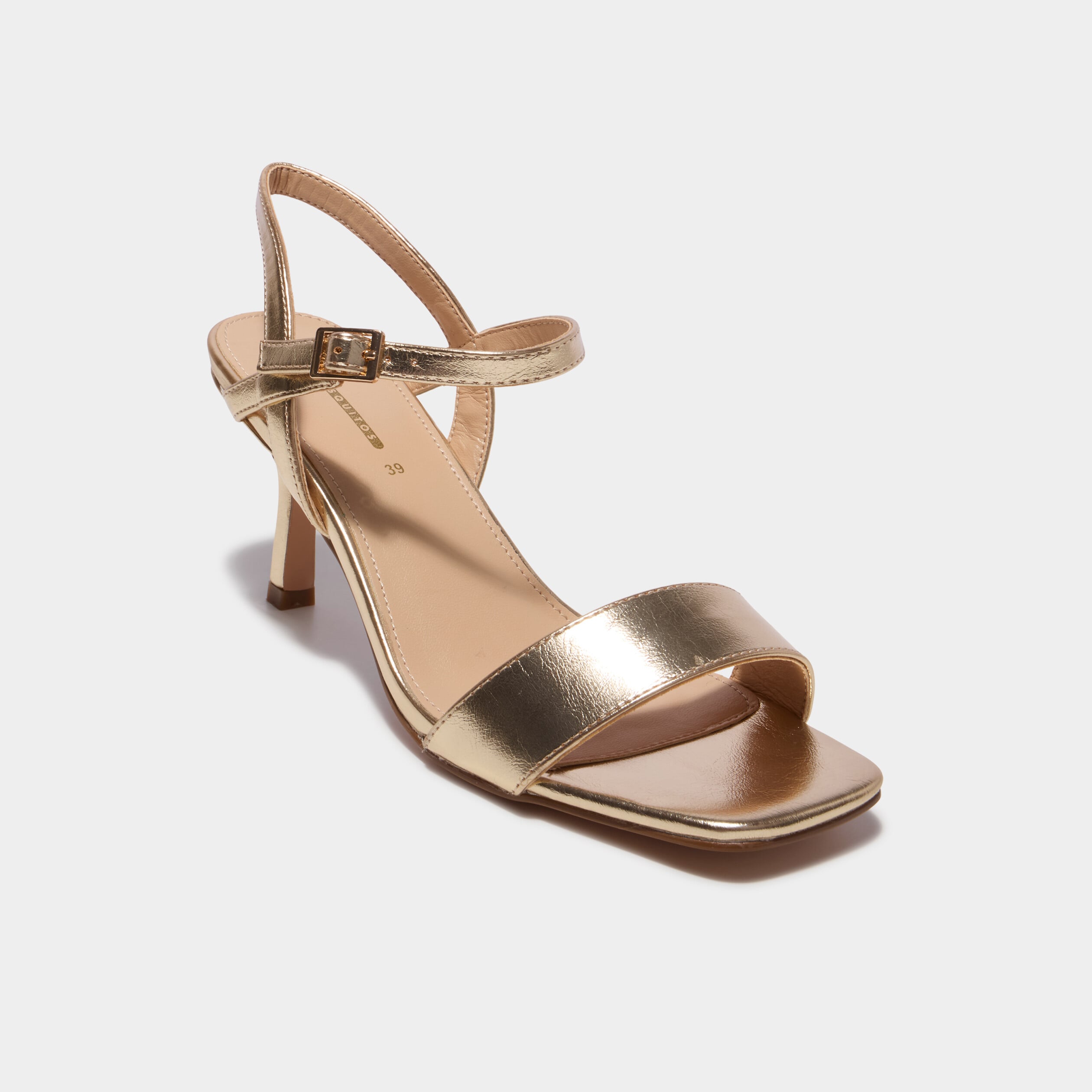 Sandales &agrave; talons aiguilles avec bride jaune or femme
