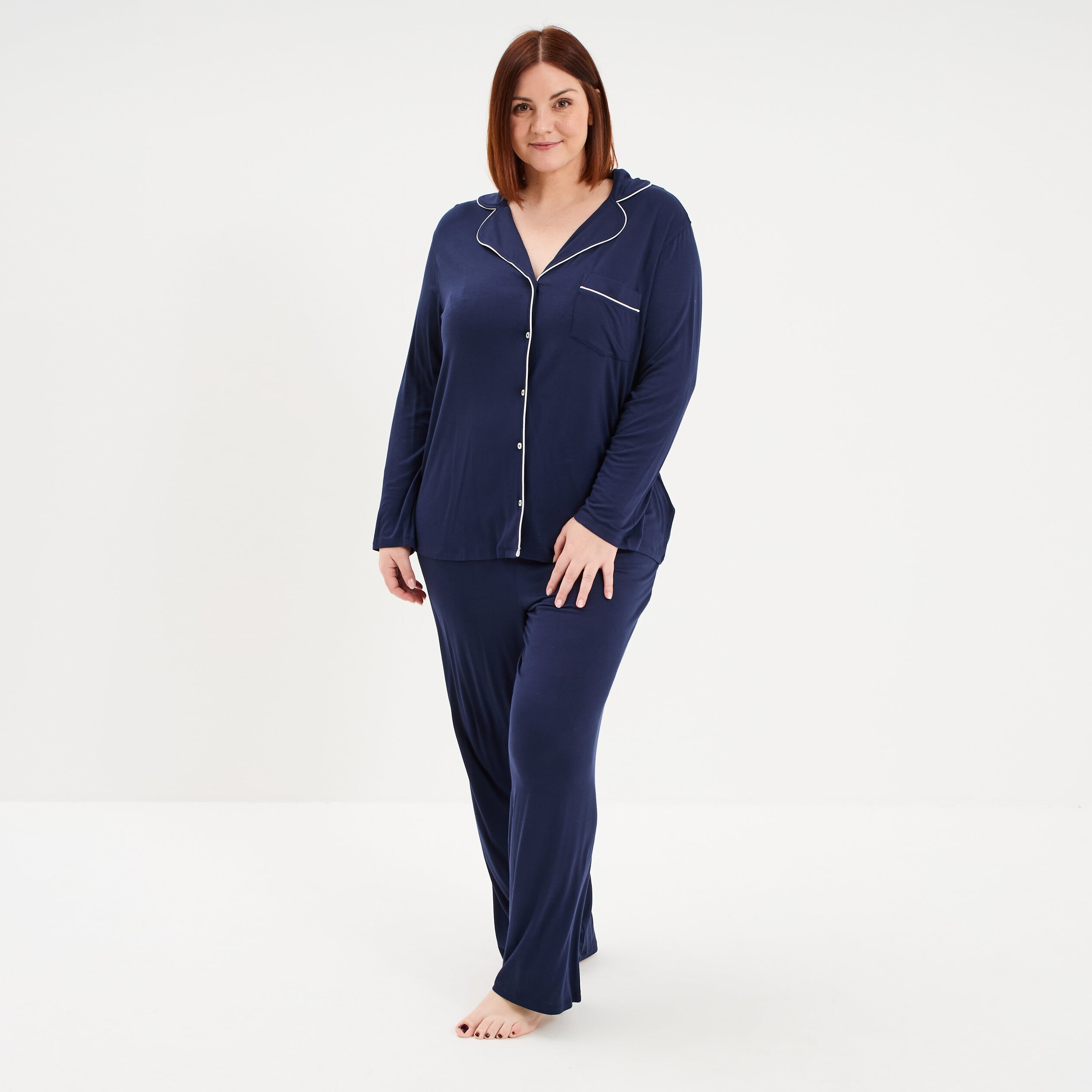 Ensemble pyjama fluide 2 pi&egrave;ces bleu marine femme grande taille