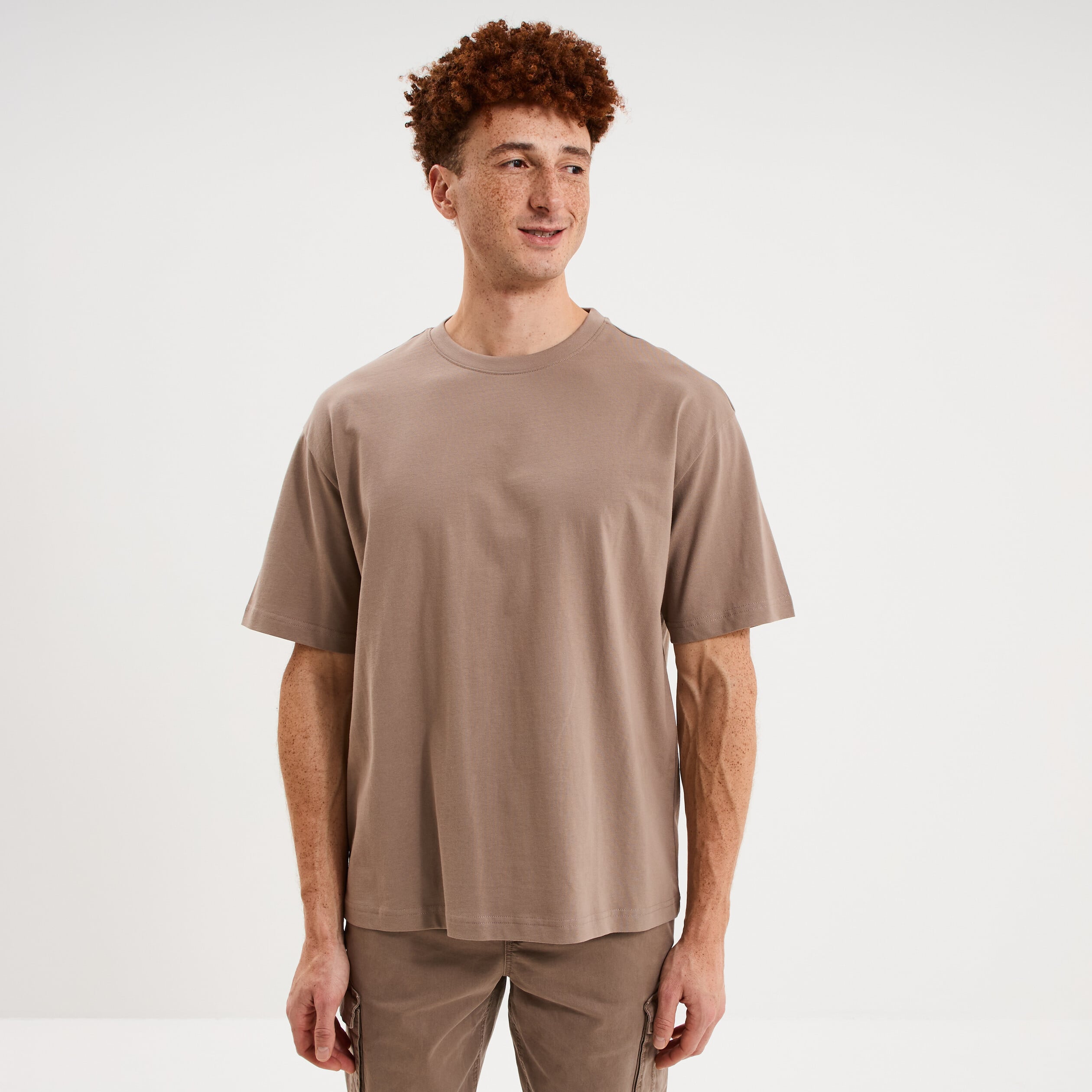 T-shirt col rond coupe relax coton &eacute;pais gris homme