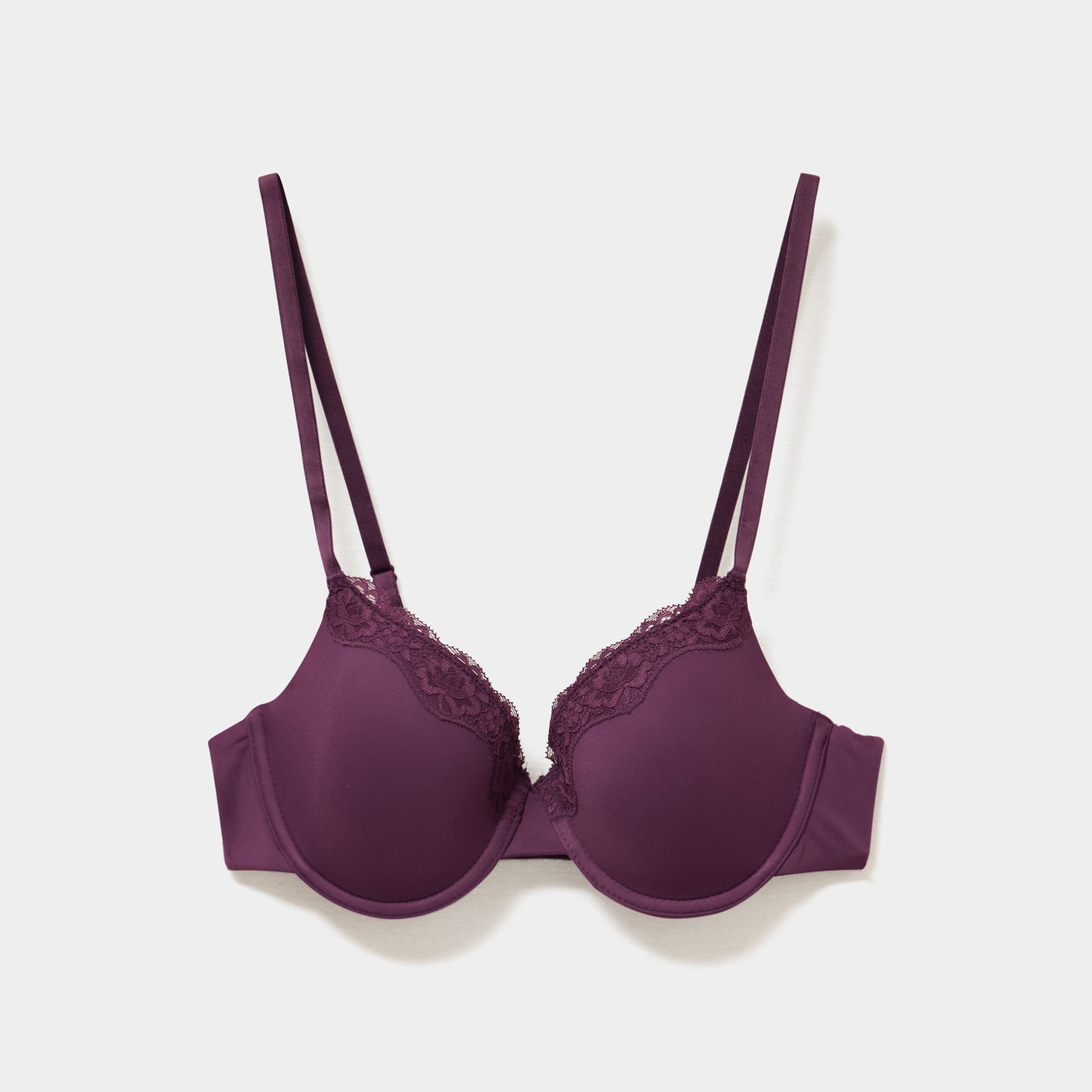 Soutien-gorge embo&icirc;tant padd&eacute; dentelle prune femme