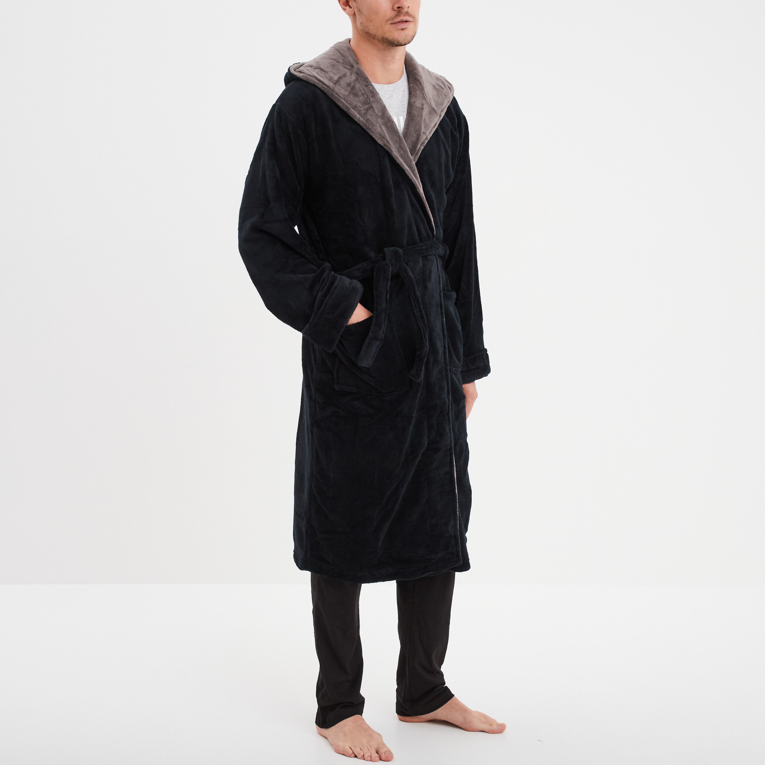 Peignoir long col châle noir homme