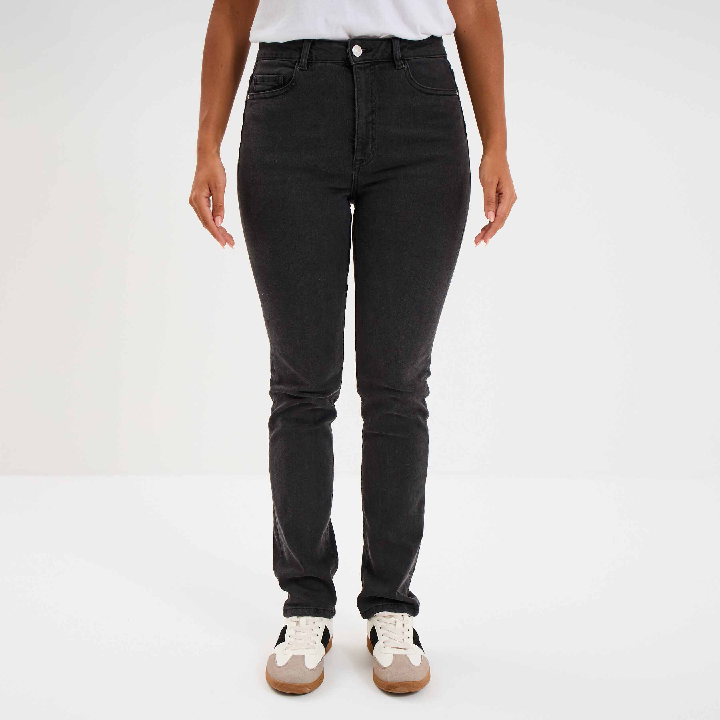 Jeans slim taille haute denim noir femme