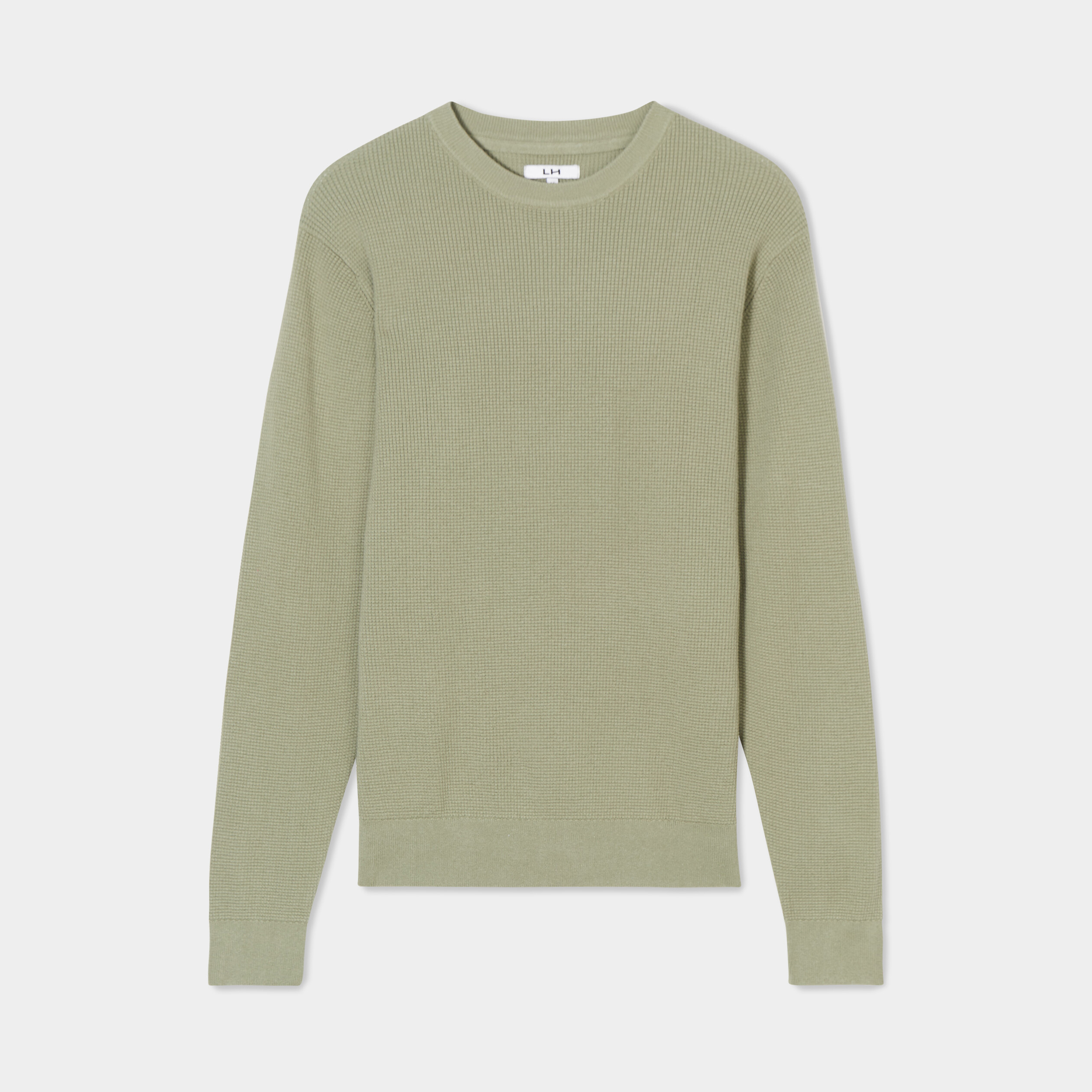 Pull en maille textur&eacute;e col rond vert kaki homme