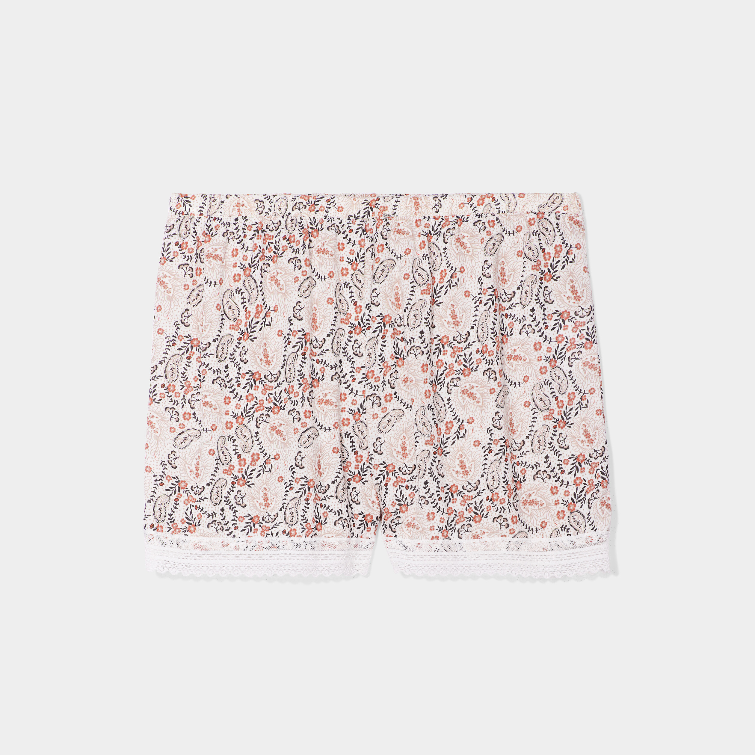 short de pyjama avec dentelle beige femme Short de pyjama avec dentelle beige femme