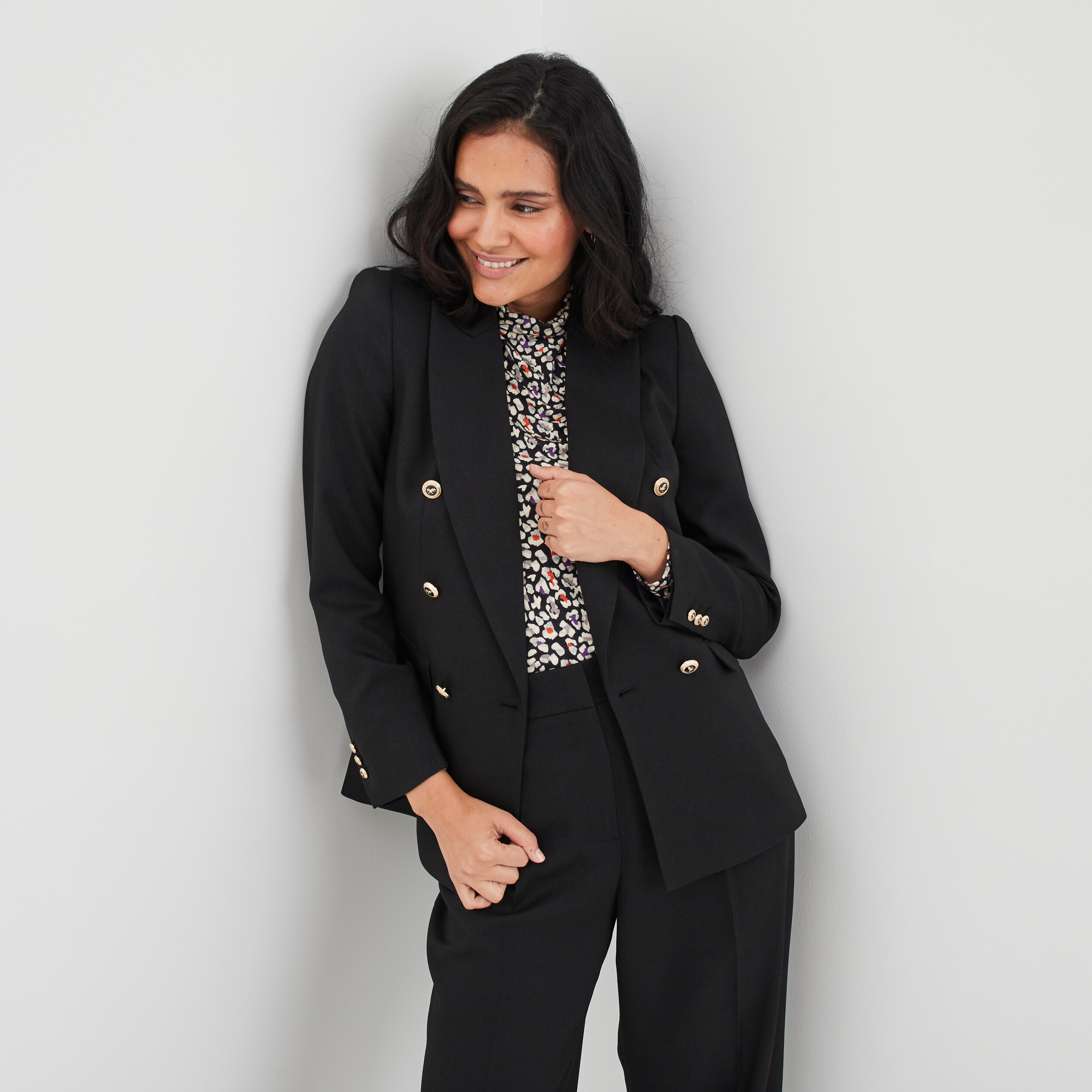 Veste blazer double boutonnage noir femme