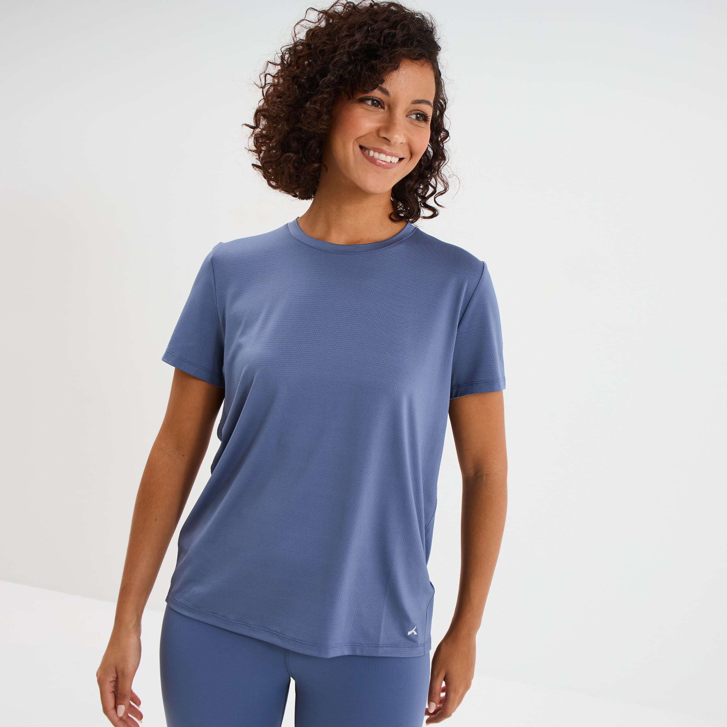T-shirt de sport droit manches courtes bleu fonc&eacute; femme