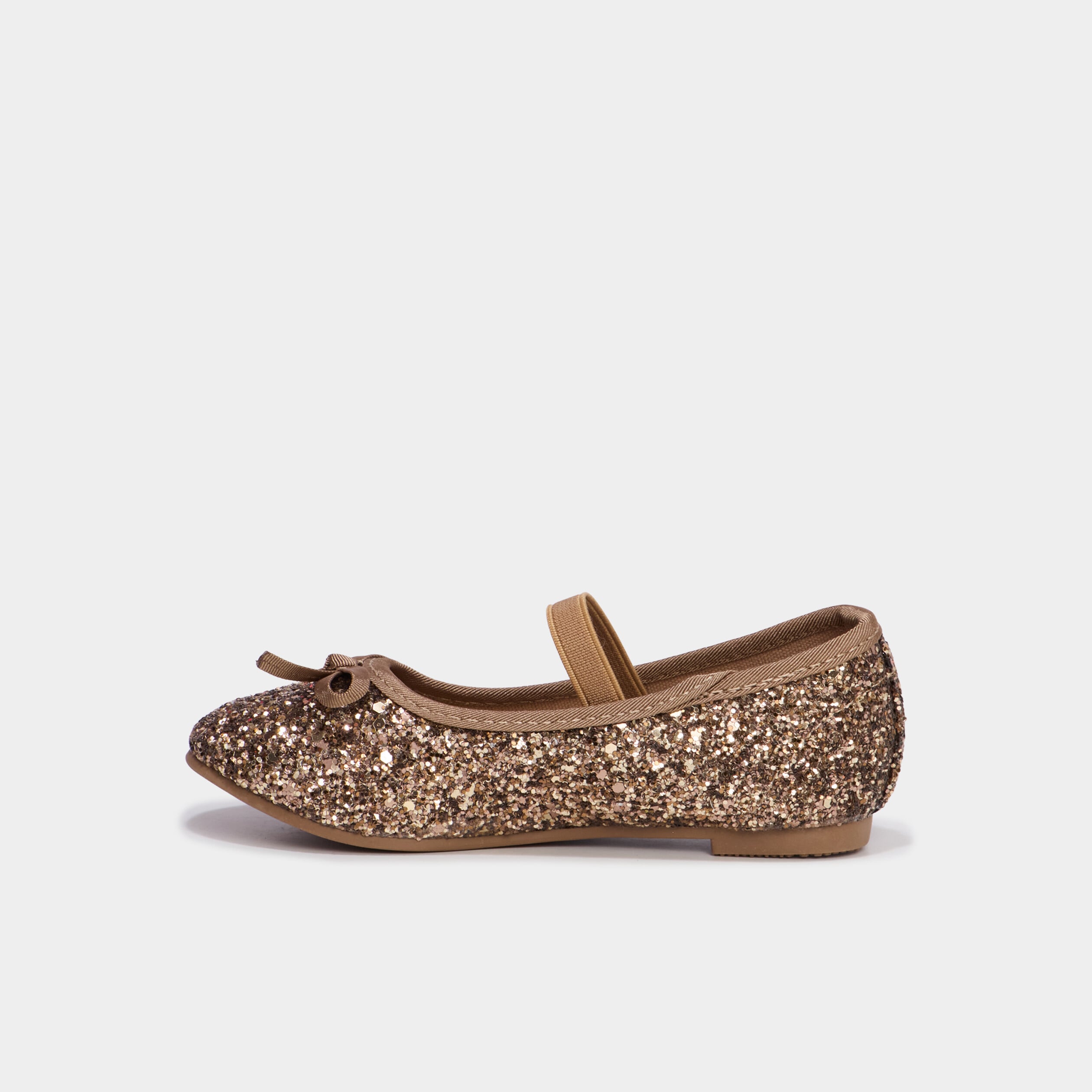 Ballerines &agrave; paillettes avec bride marron fille