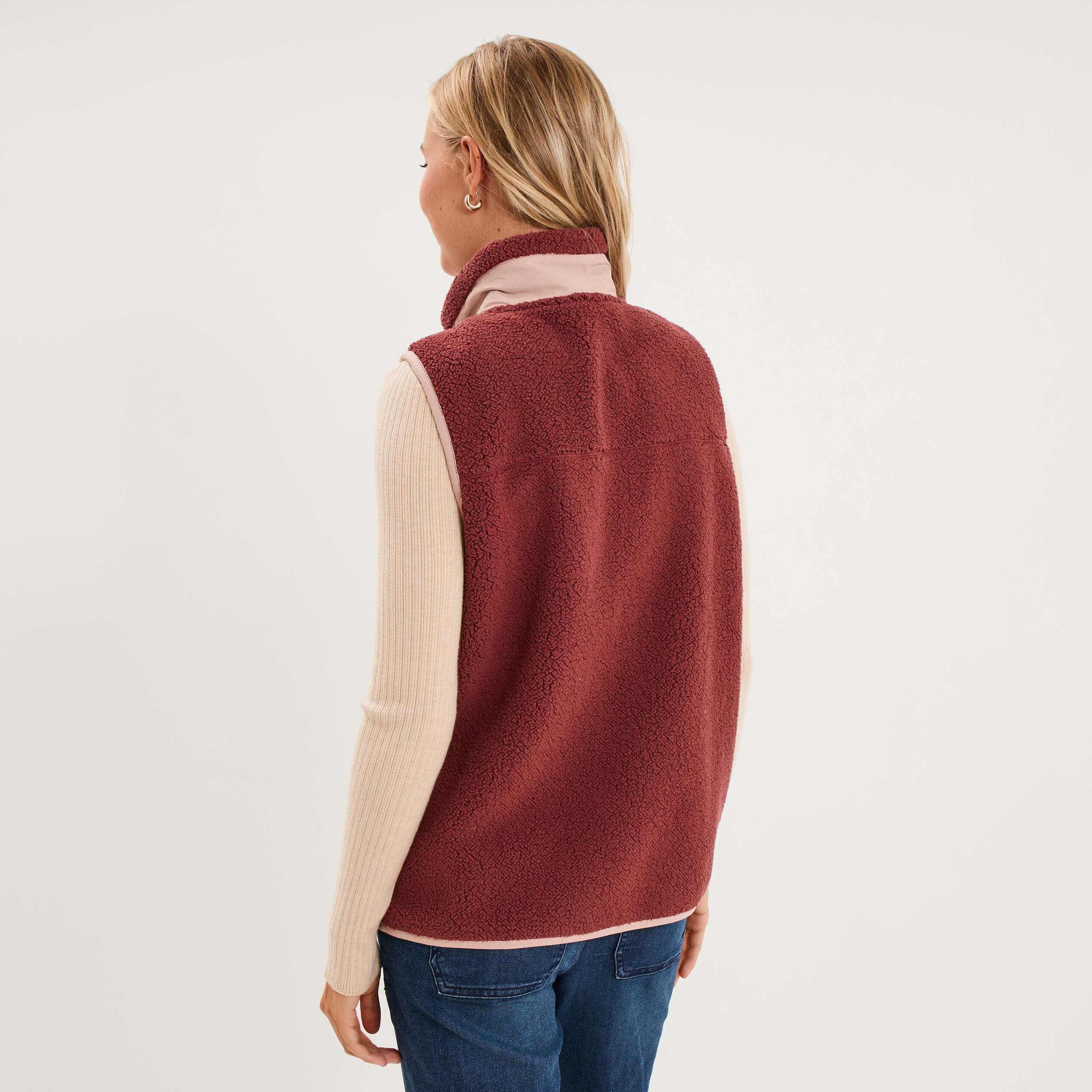 Gilet polaire col montant sans manches vieux rose femme