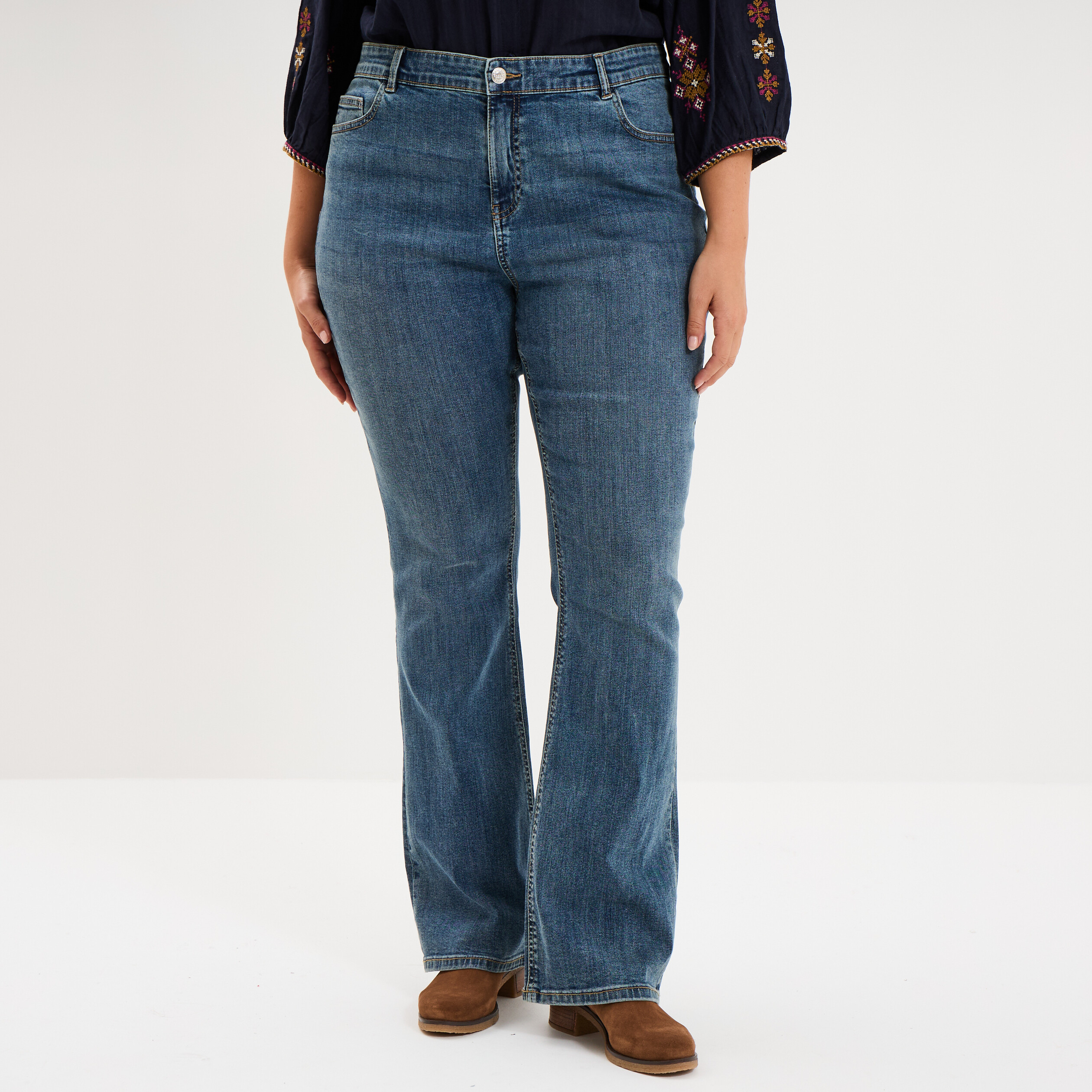 Jean flare 5 poches taille haute denim dirty femme grande taille