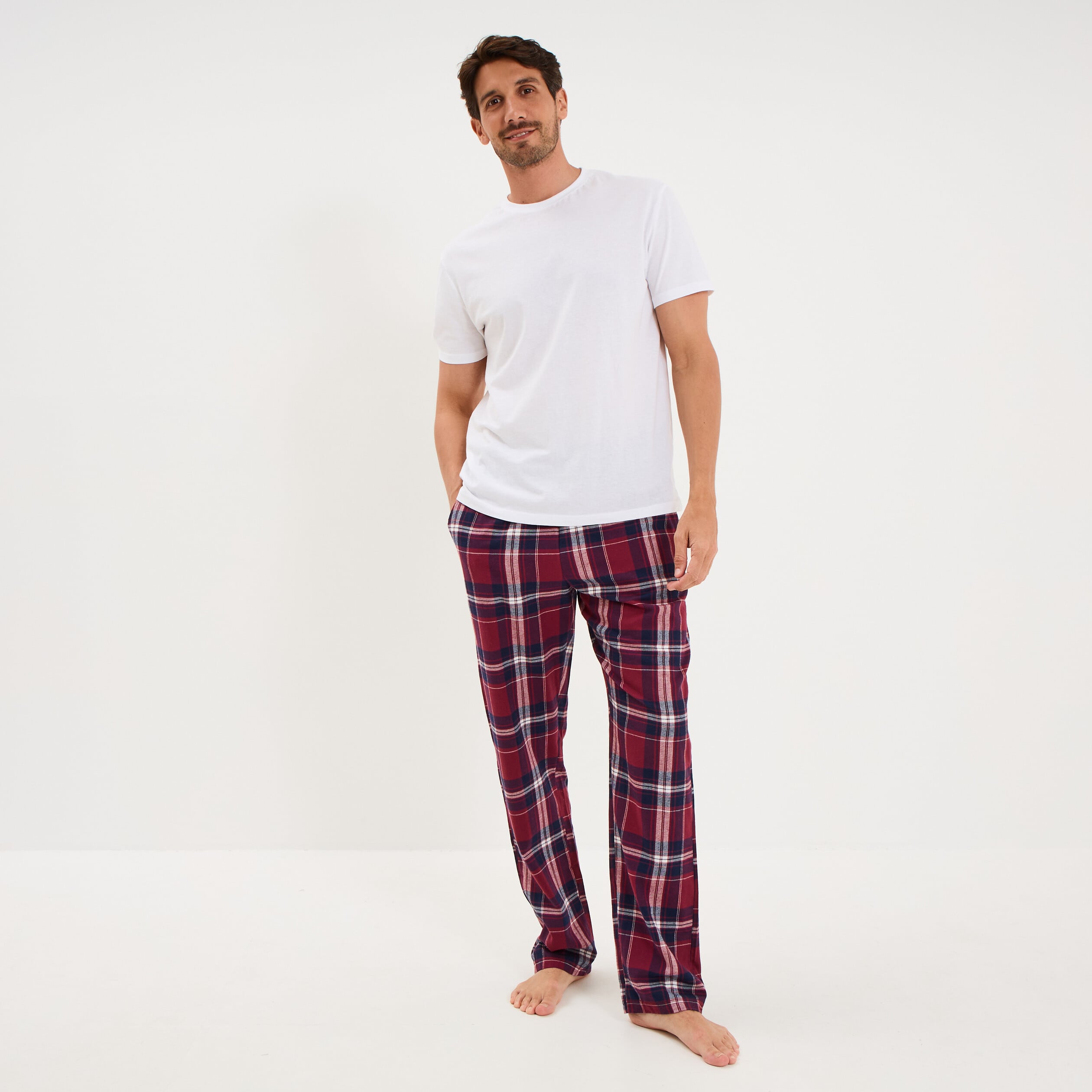 Pantalon de pyjama coton coupe droite bordeaux homme