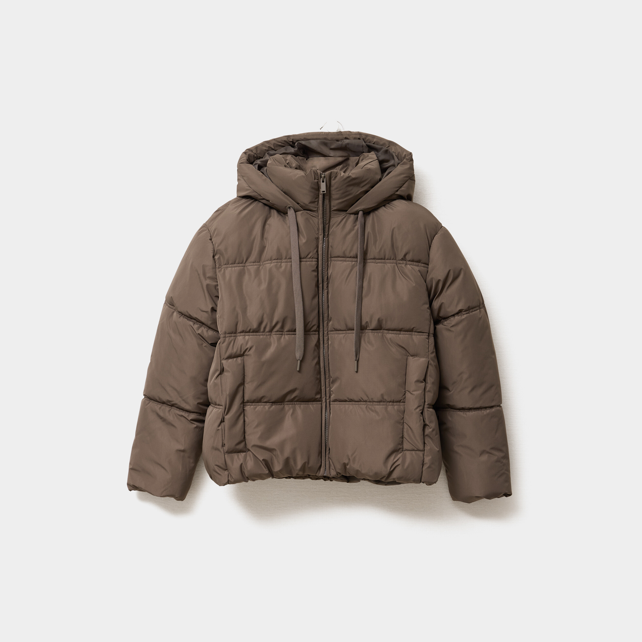 Doudoune courte droite doublée à capuche marron foncé femme