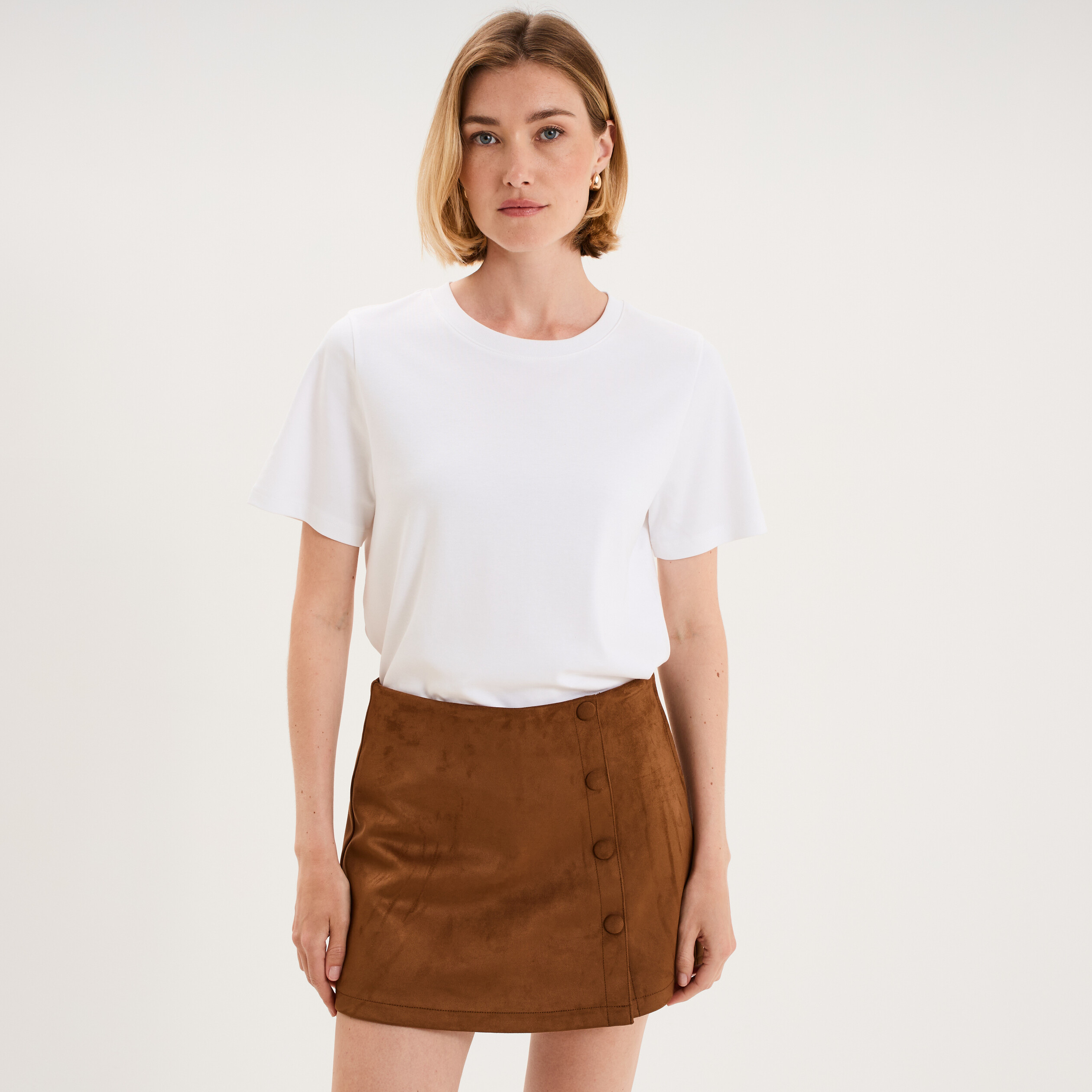 T-shirt manches courtes col rond coton blanc femme