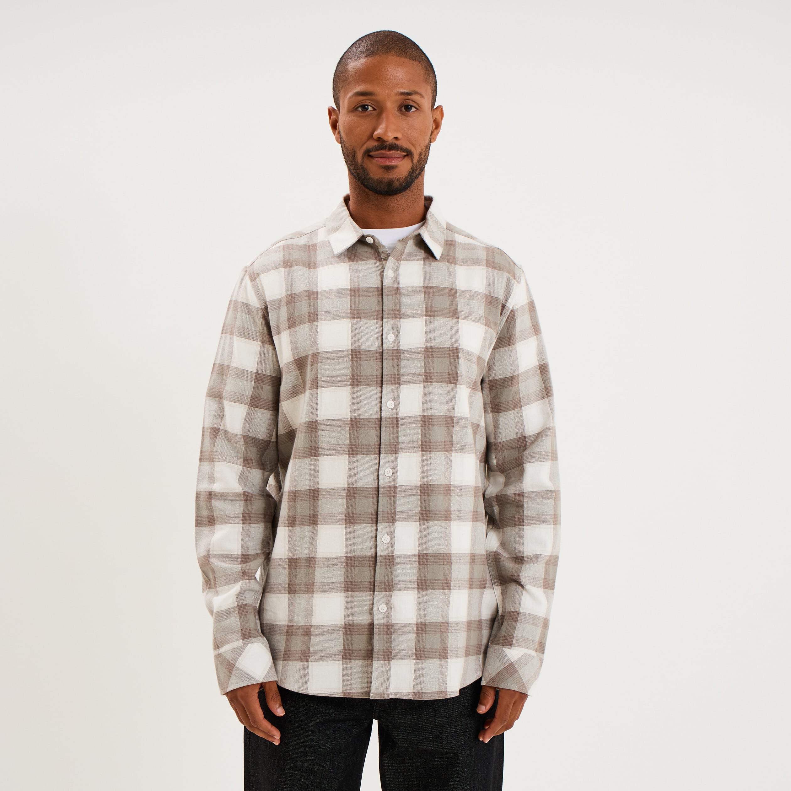 Chemise manches longues coton beige homme