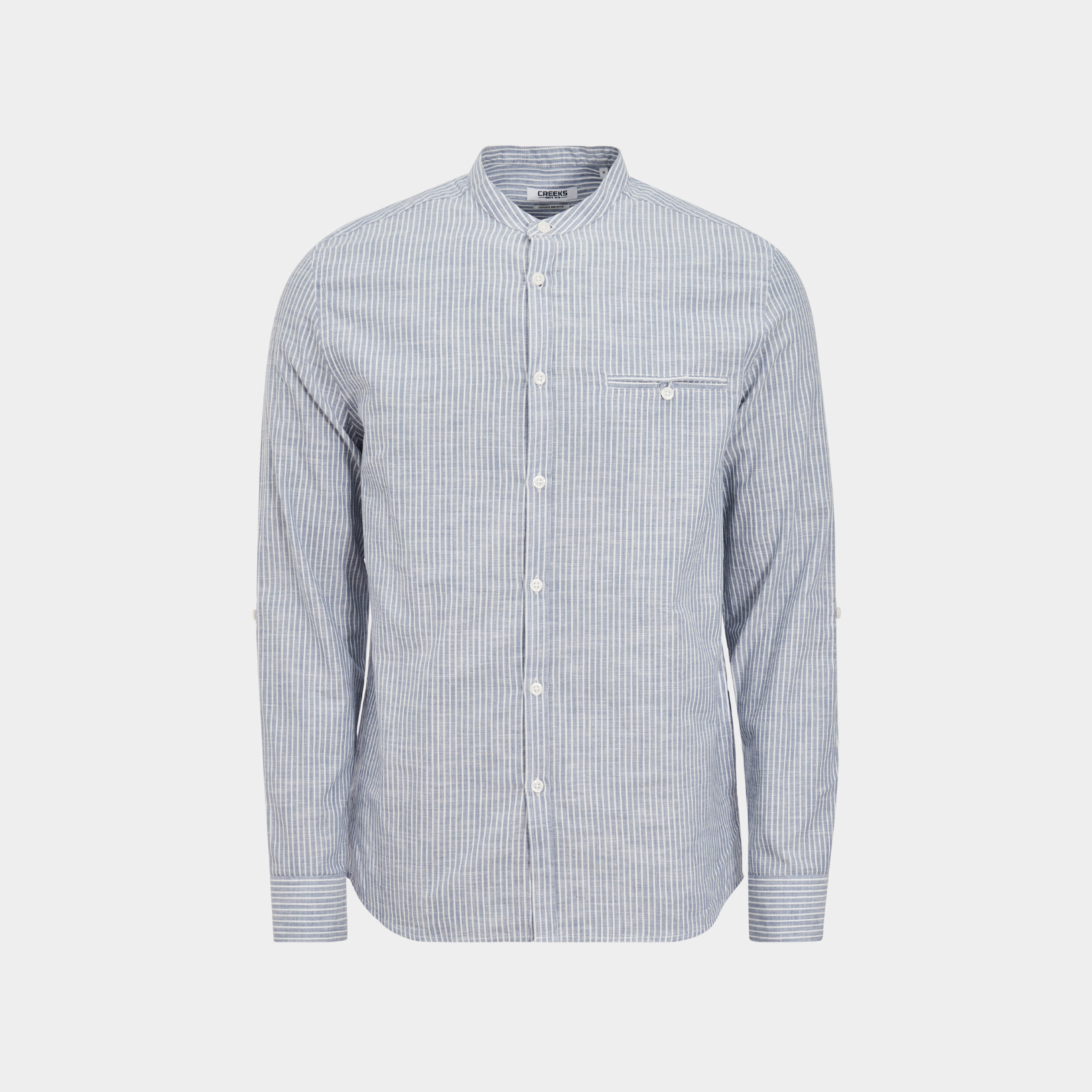 Chemise Manches Longues Col Mao Bleu Marine Femme | La Halle