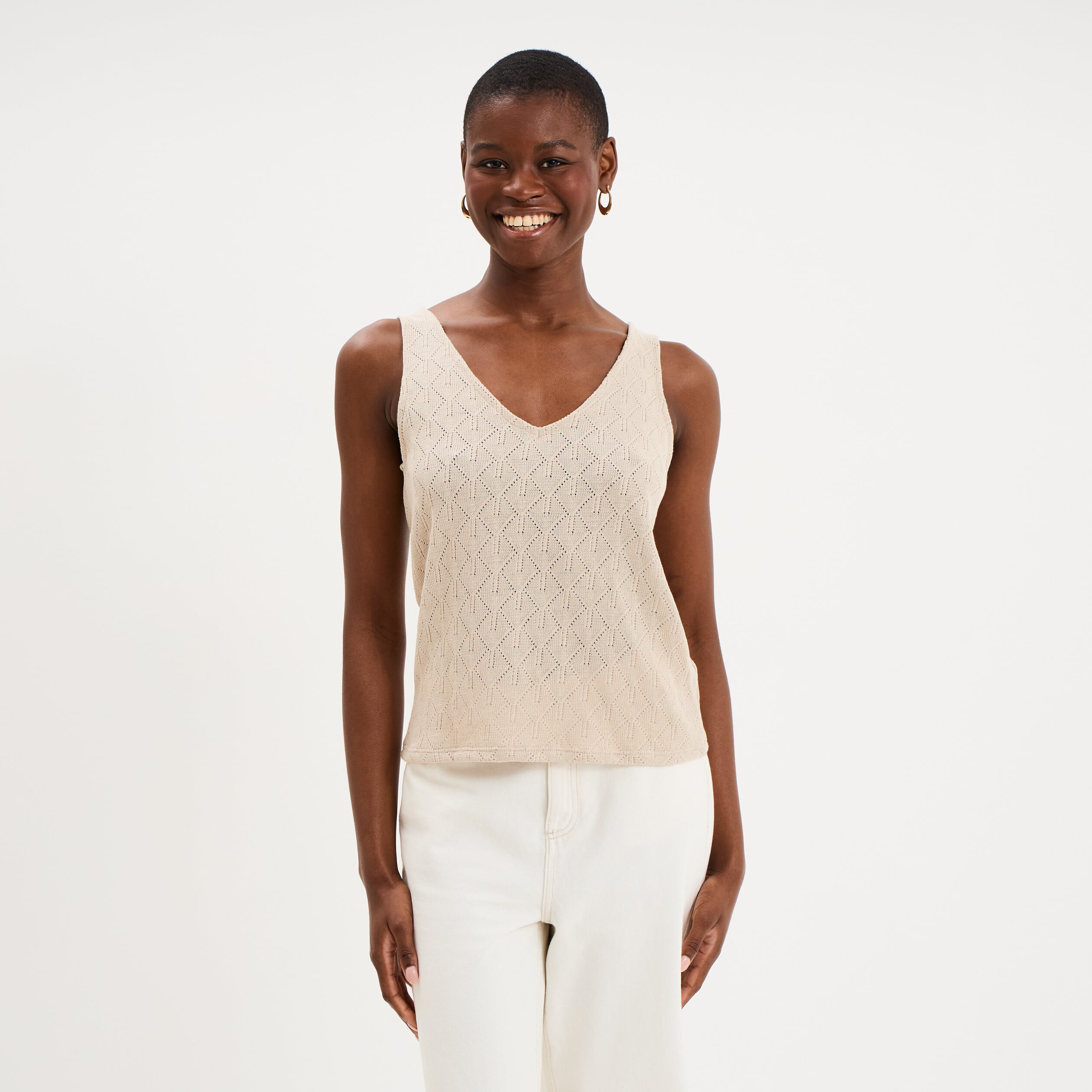 D&eacute;bardeur d&eacute;tails ajour&eacute;s beige femme