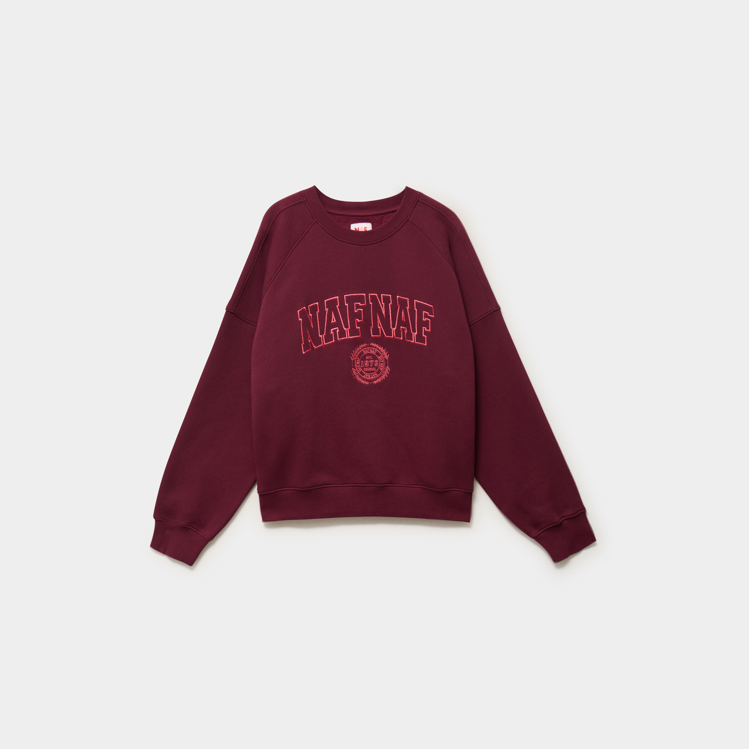 Sweat oversize logo NAF NAF brod&eacute; bordeaux femme
