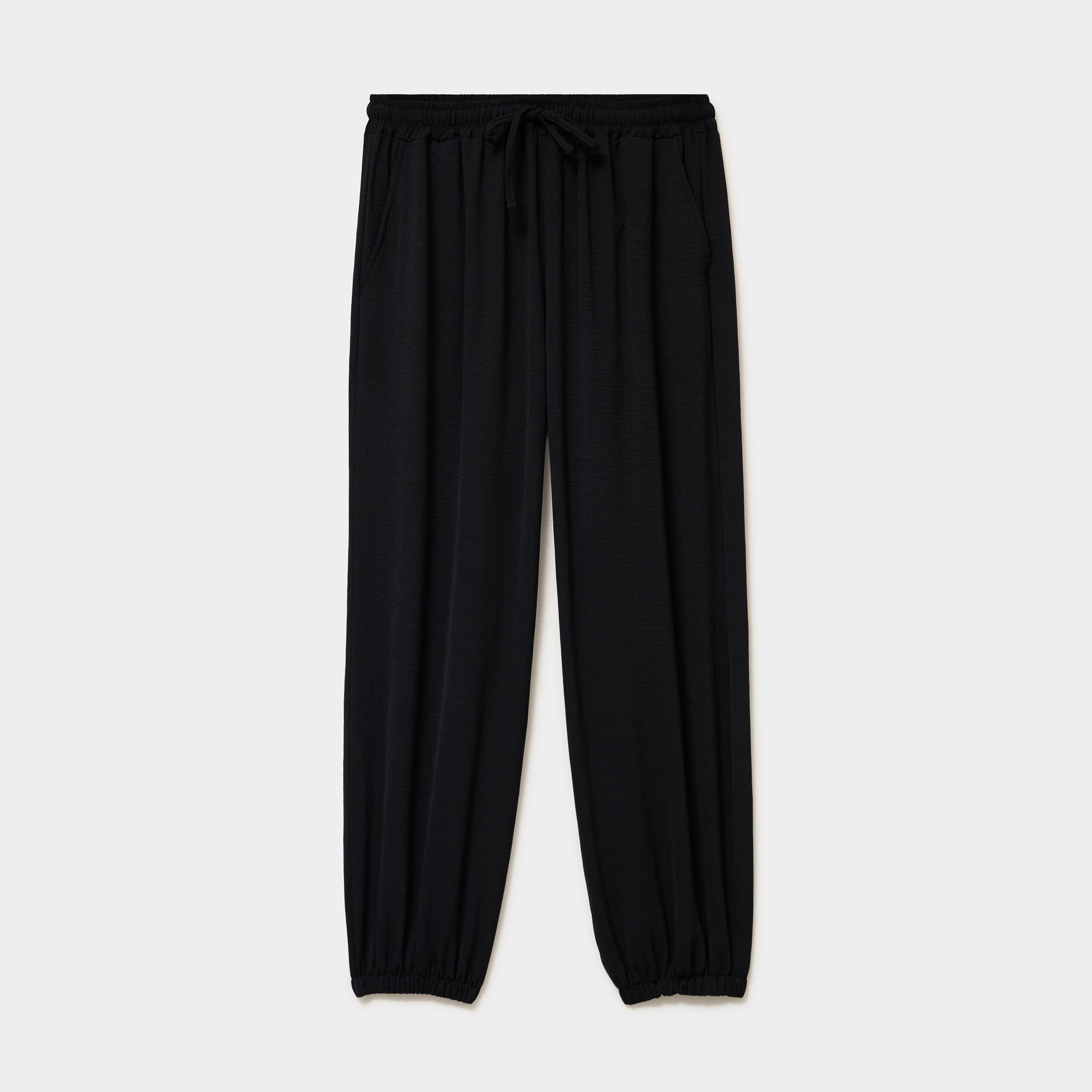 Pantalon ample fluide taille &agrave; coulisse noir femme