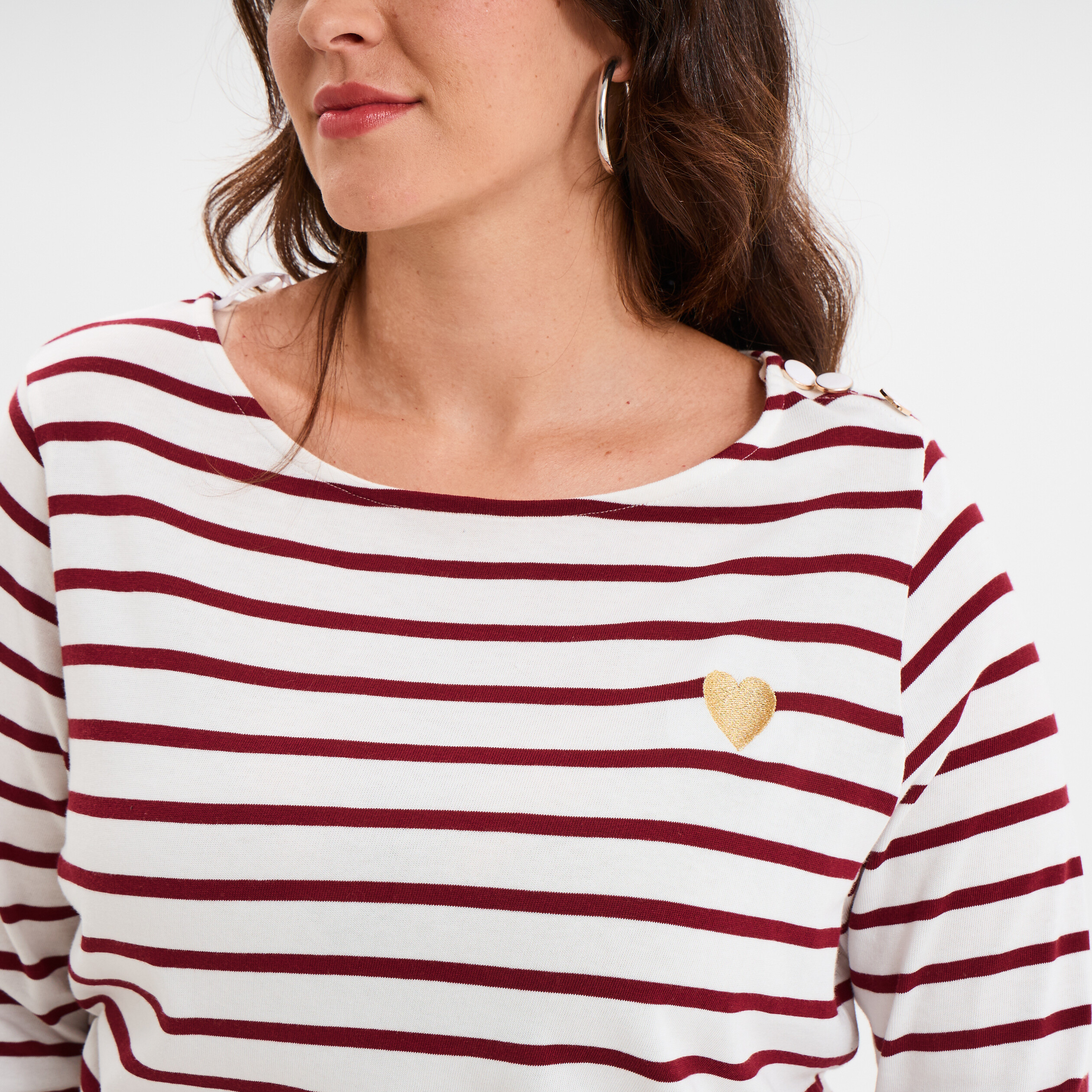 t shirt col rond manches 34 coton ecru femmegt T-shirt col rond manches 3/4 coton ecru femme grande taille