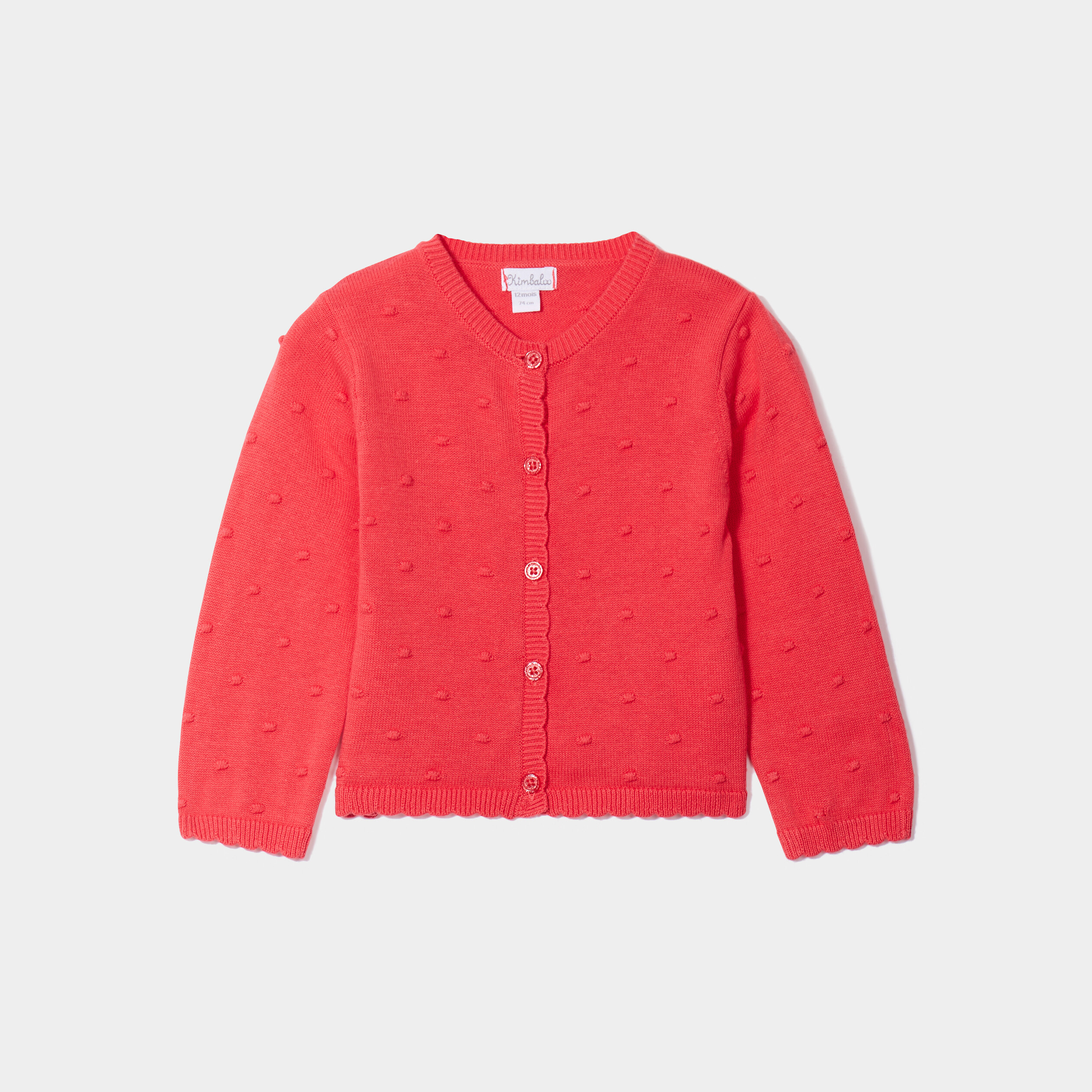 gilet coton boutonne a bord festonne rose corail bebef Gilet coton boutonné à bord festonné rose corail bébé fille