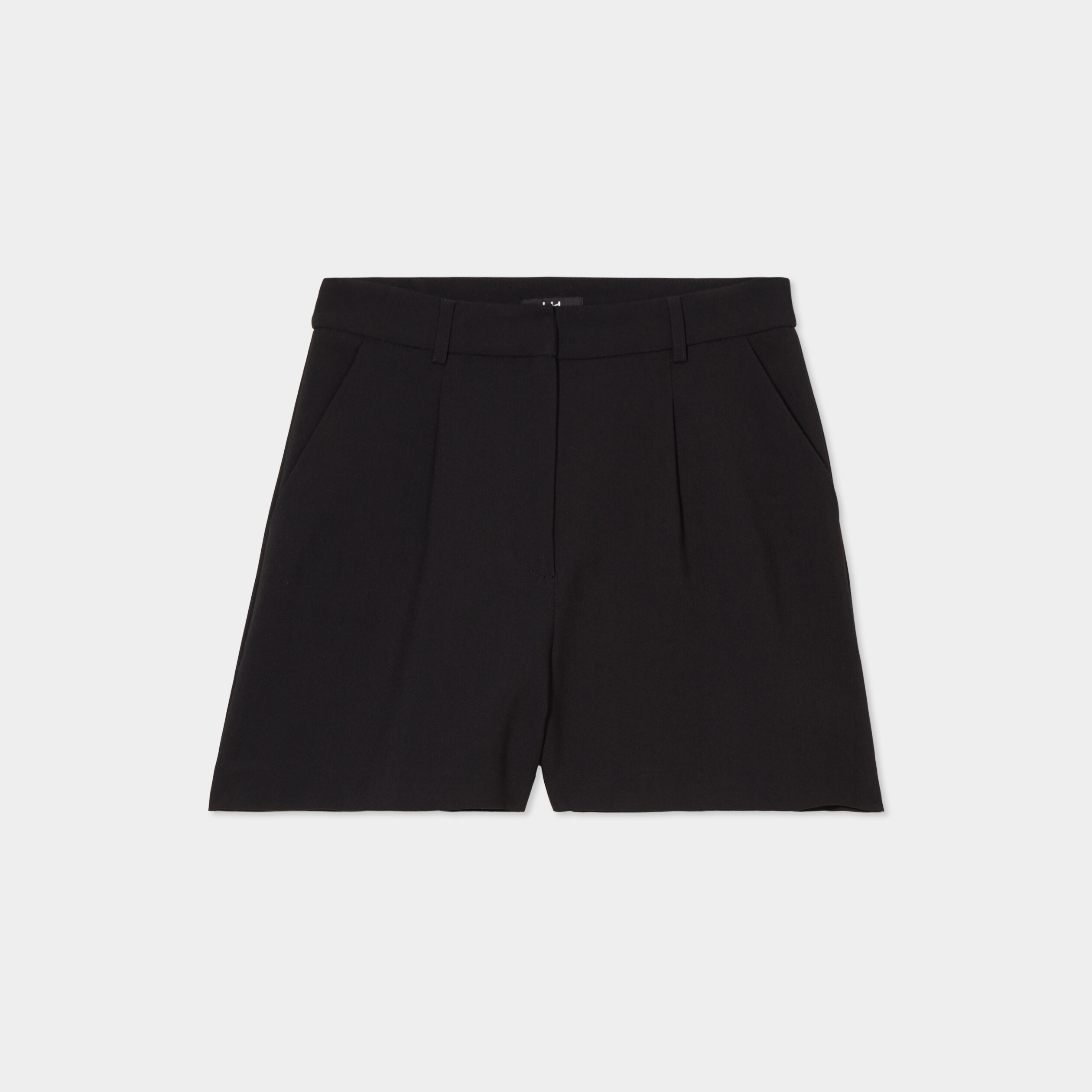 short large taille haute a pinces noir femme Short large taille haute à pinces noir femme