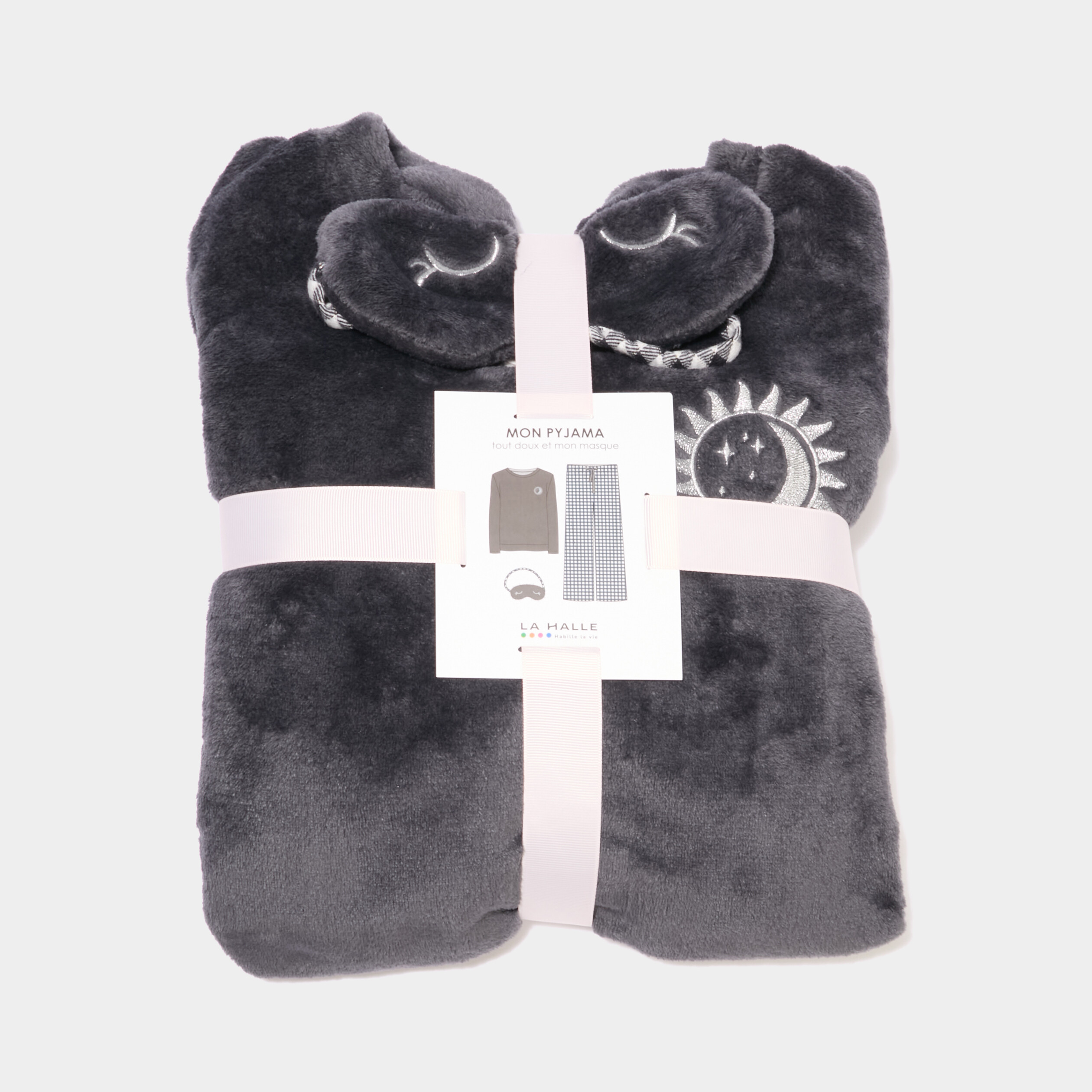 Ensemble pyjama effet polaire 3 pi&egrave;ces bleu marine femme
