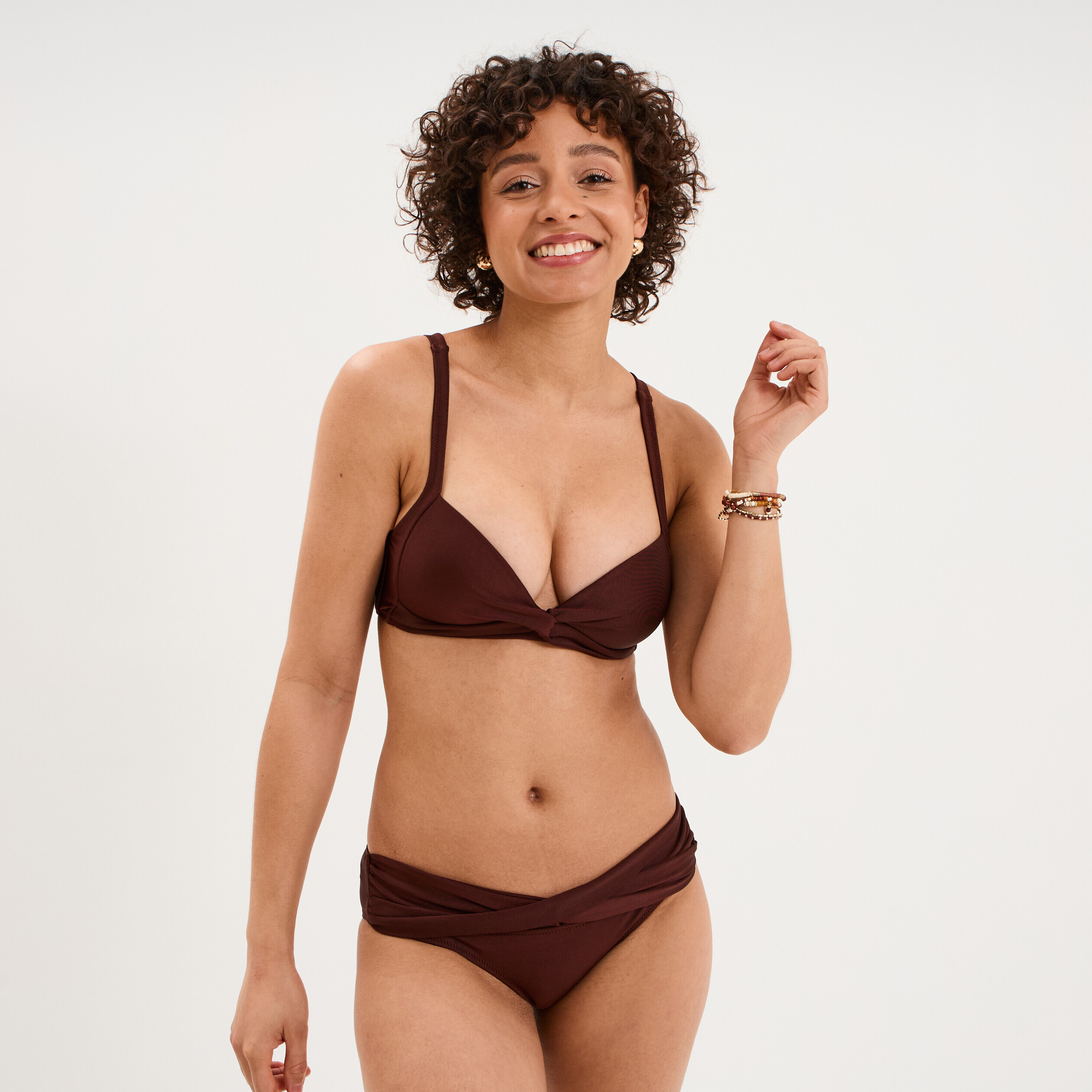 Haut de maillot de bain embo&icirc;tant padd&eacute; marron femme