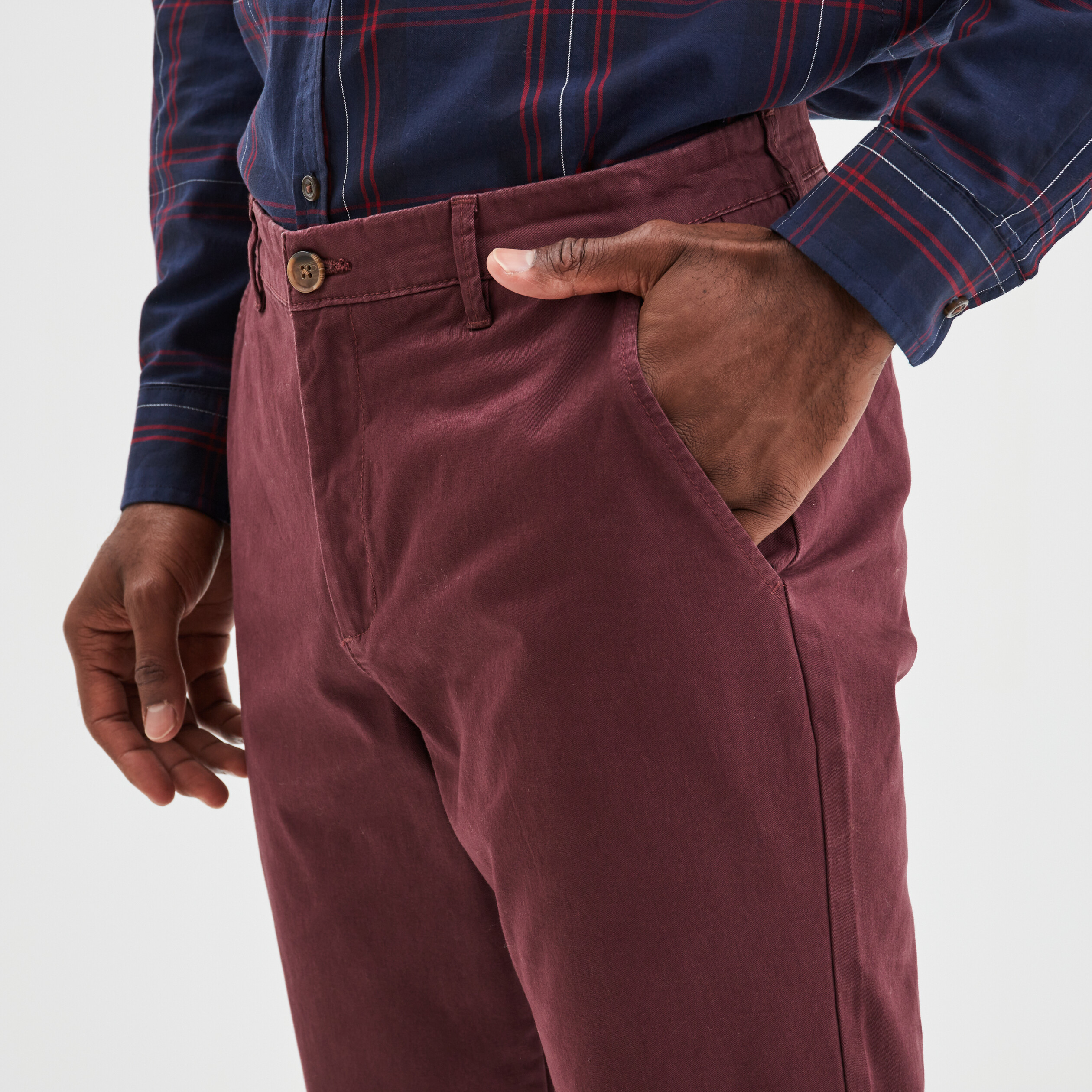 pantalon chino droit stretch retrousse prune homme Pantalon chino droit stretch retroussé prune homme