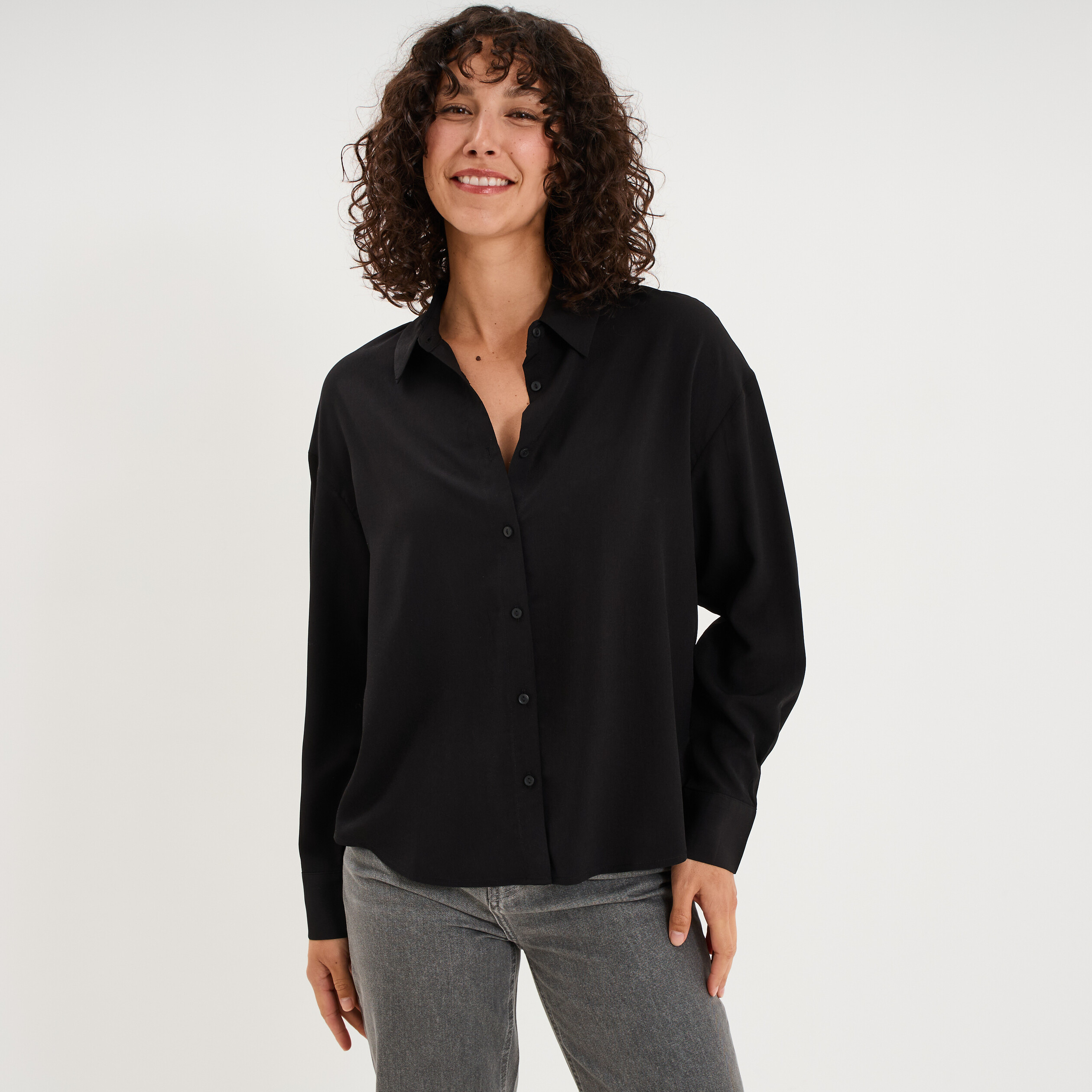 Chemise fluide manches longues noir femme