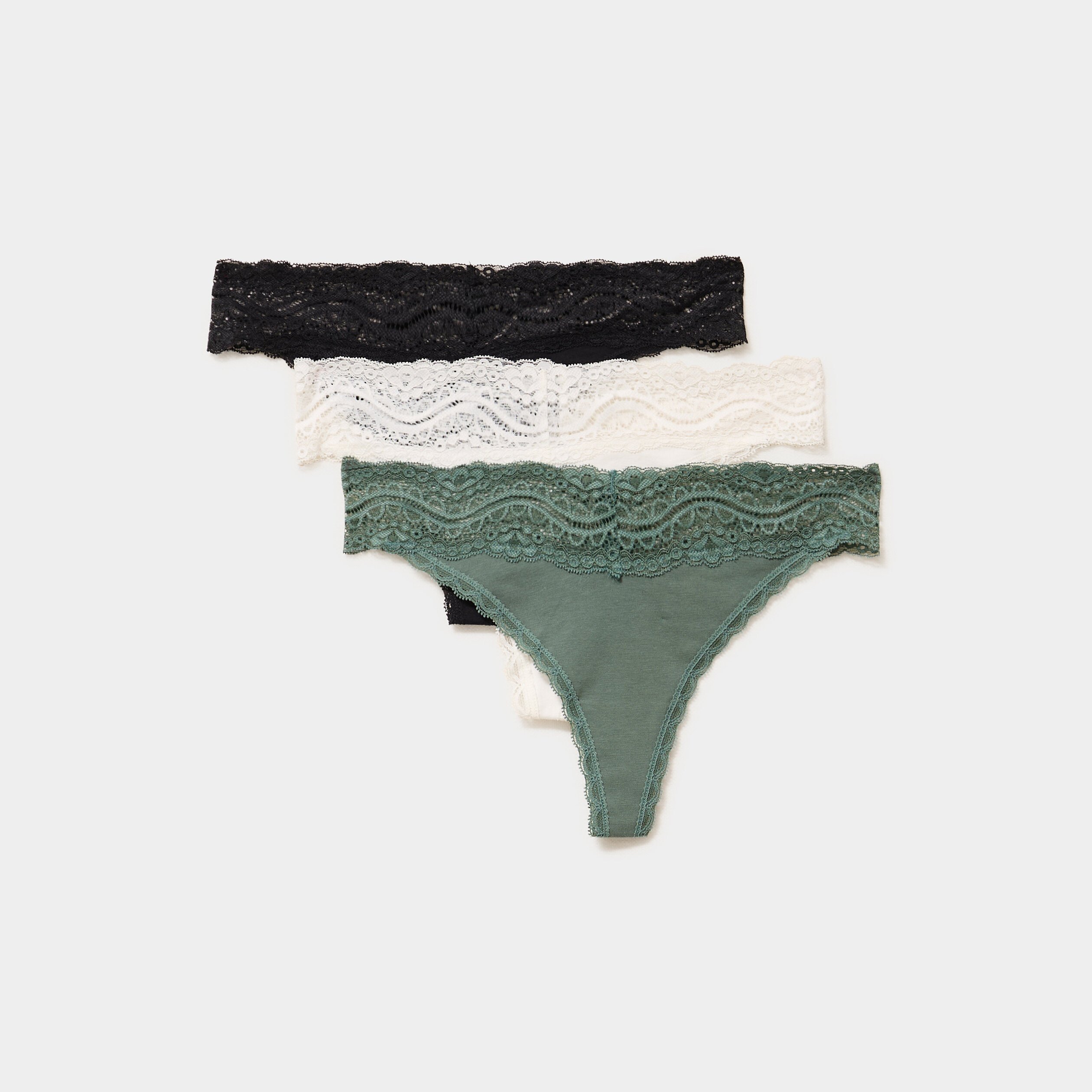 lot 3 strings en coton vert femme Lot 3 strings en coton vert femme