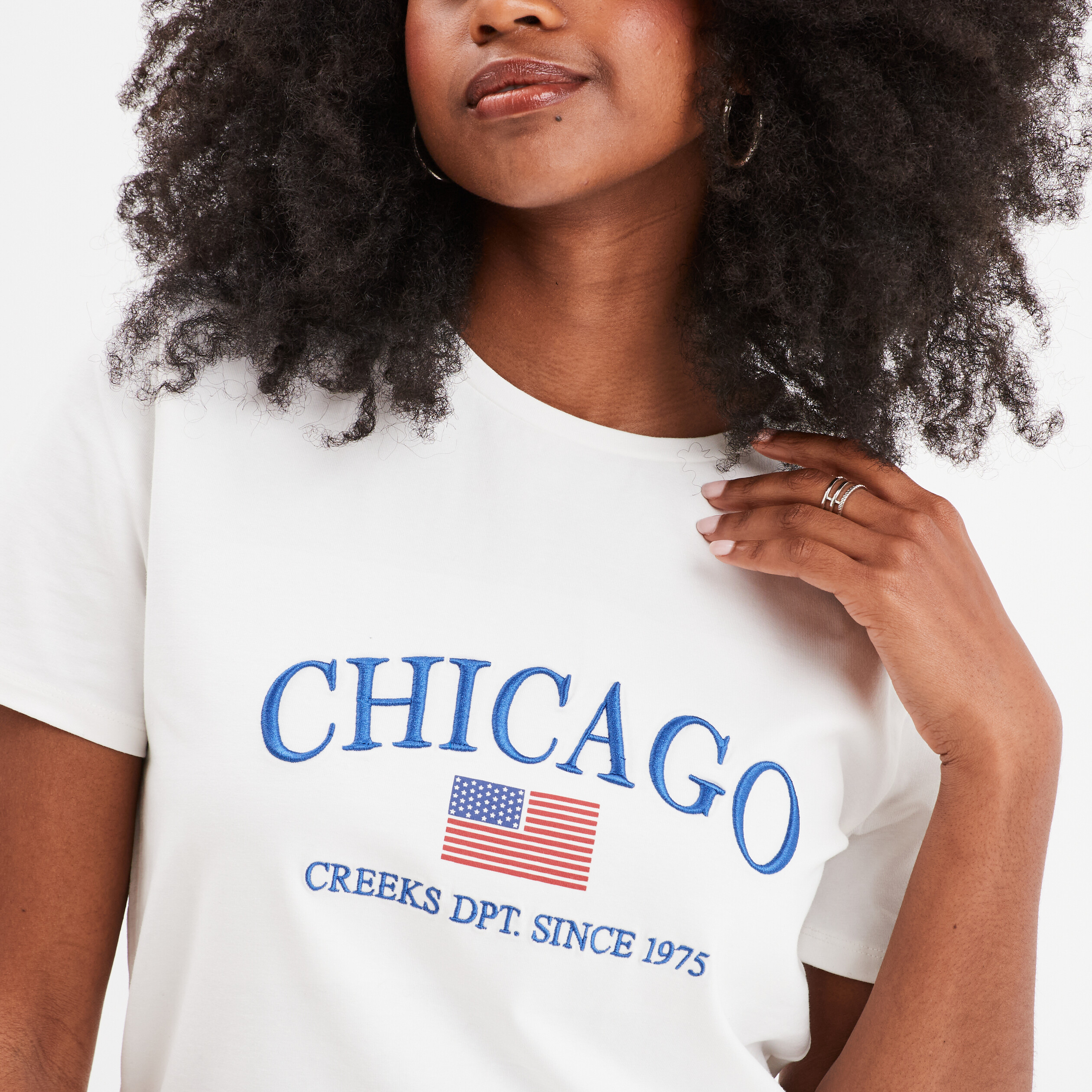 t shirt cropped ajuste broderie creeks blanc femme T-shirt cropped ajusté broderie Creeks blanc femme