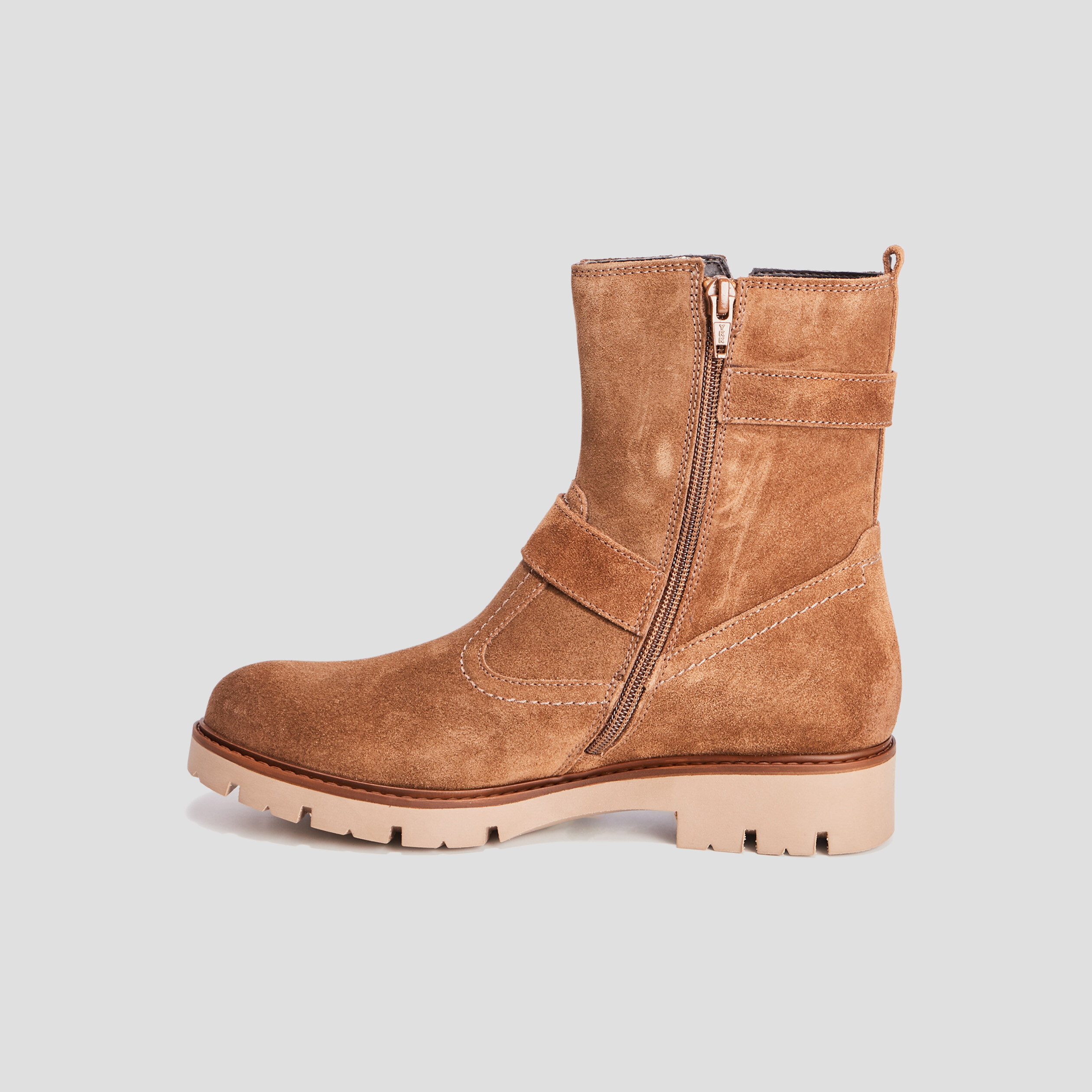 bottines en cuir aspect suedine camel fille Bottines en cuir aspect suédine camel fille