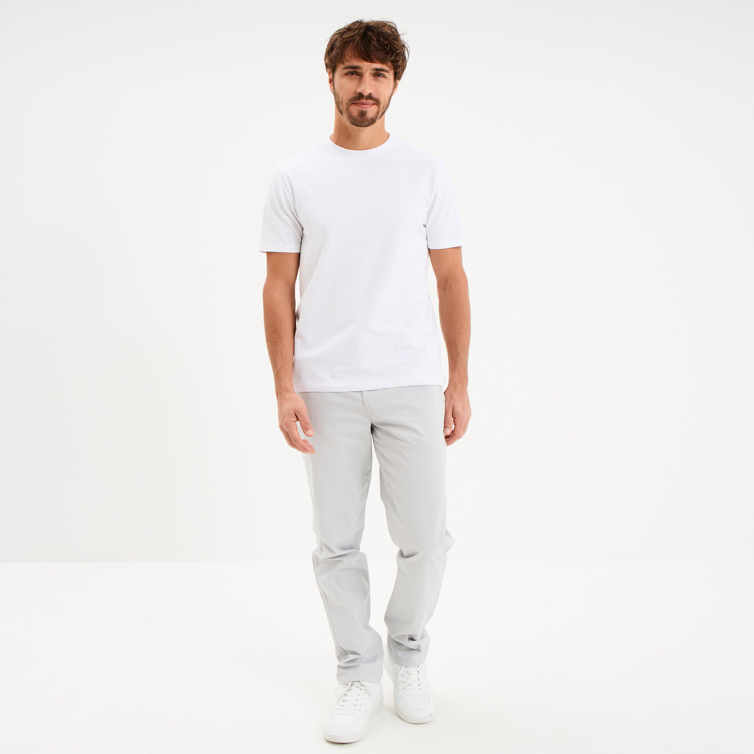 Pantalon chino droit stretch gris clair homme